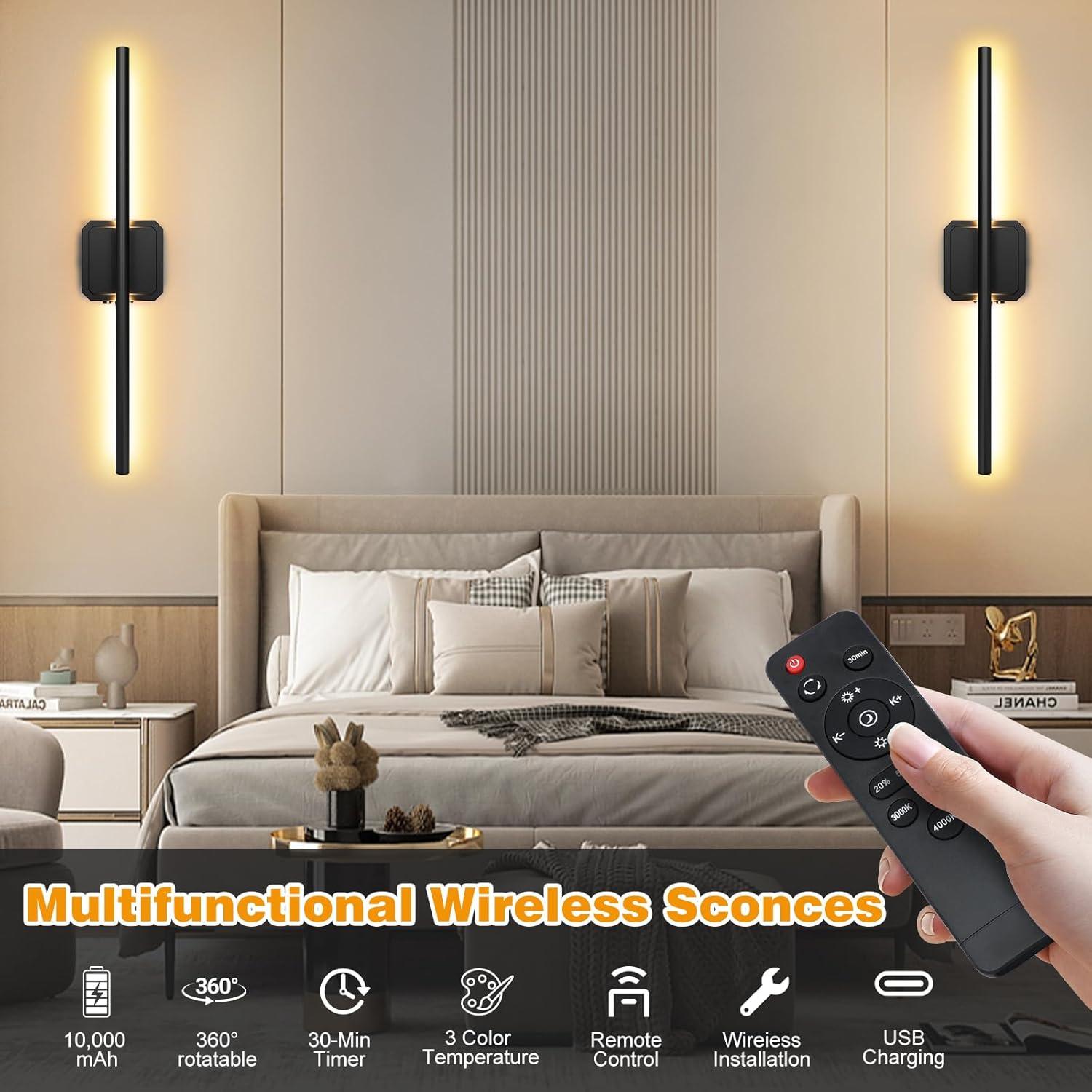 Juego de 2 Apliques de Pared LED Inalámbricos KunruiTAI