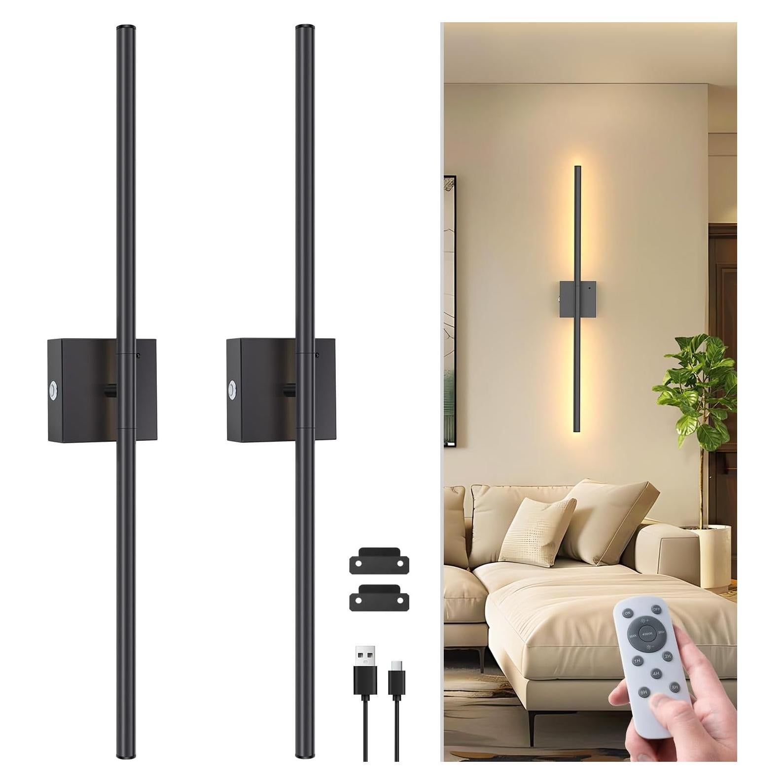 Aplique de Pared Recargable NIORSUN 71 cm 2 Unidades Control Remoto