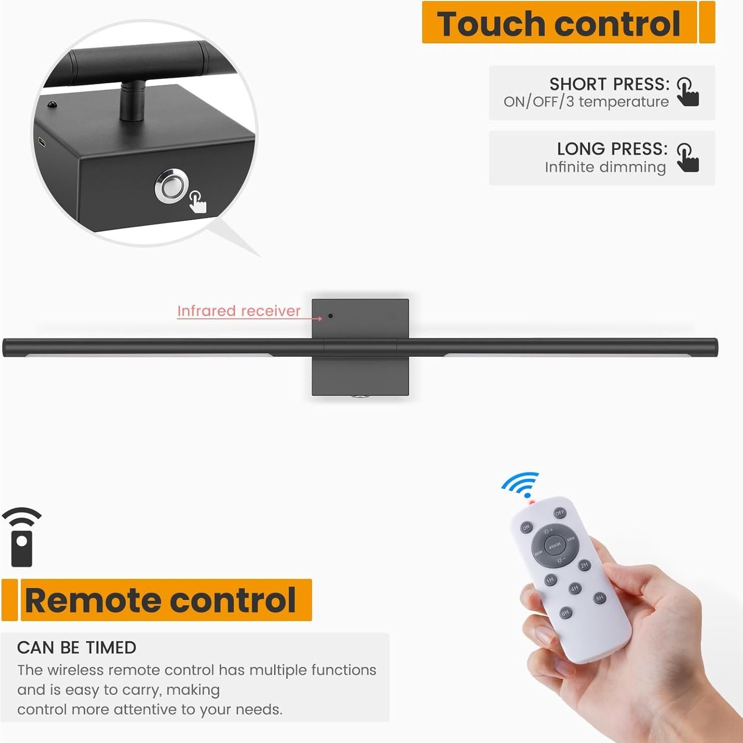 Aplique de Pared Recargable NIORSUN 71 cm 2 Unidades Control Remoto