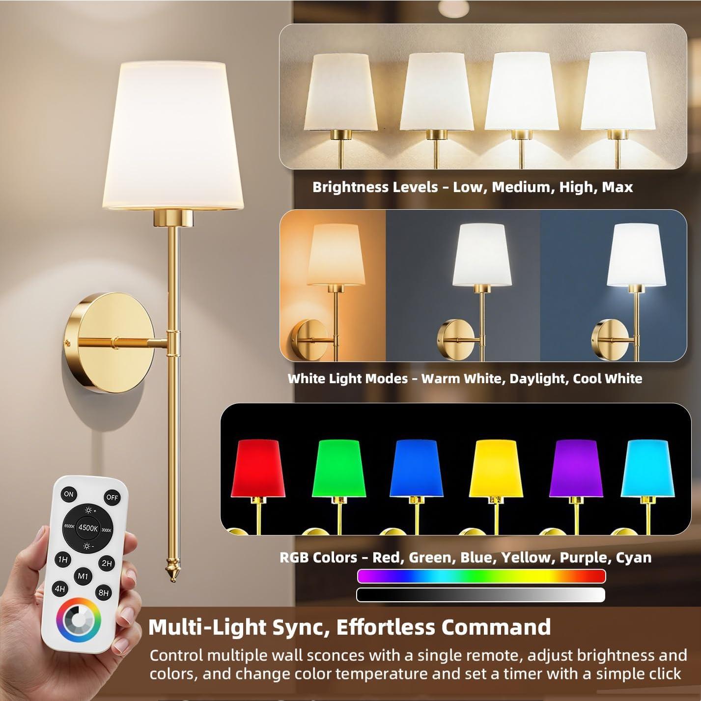 Juego de Apliques de Pared Inalámbricos IRONPAX 61 cm Oro
