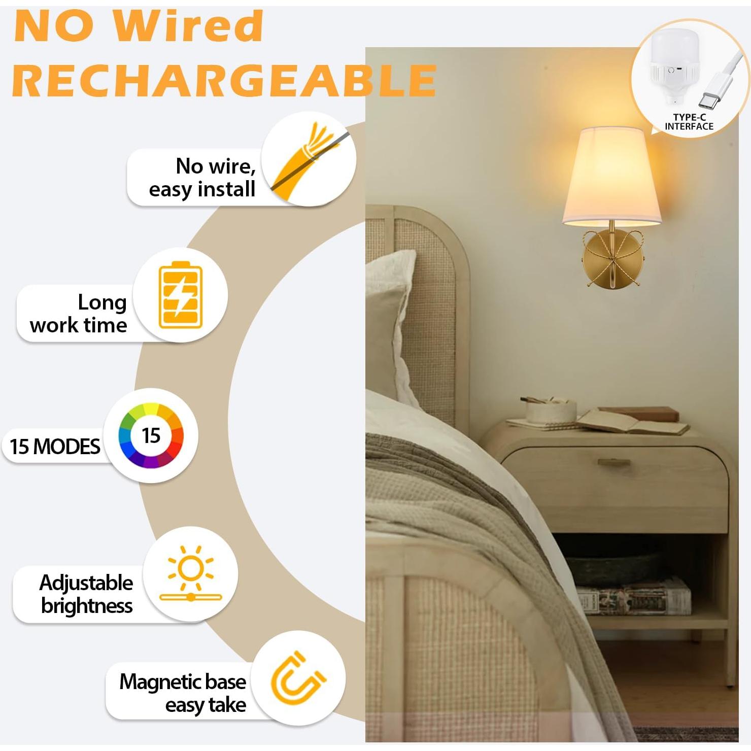 Aplique de Pared Inalámbrico PASSICA Set de 2 LED Recargables