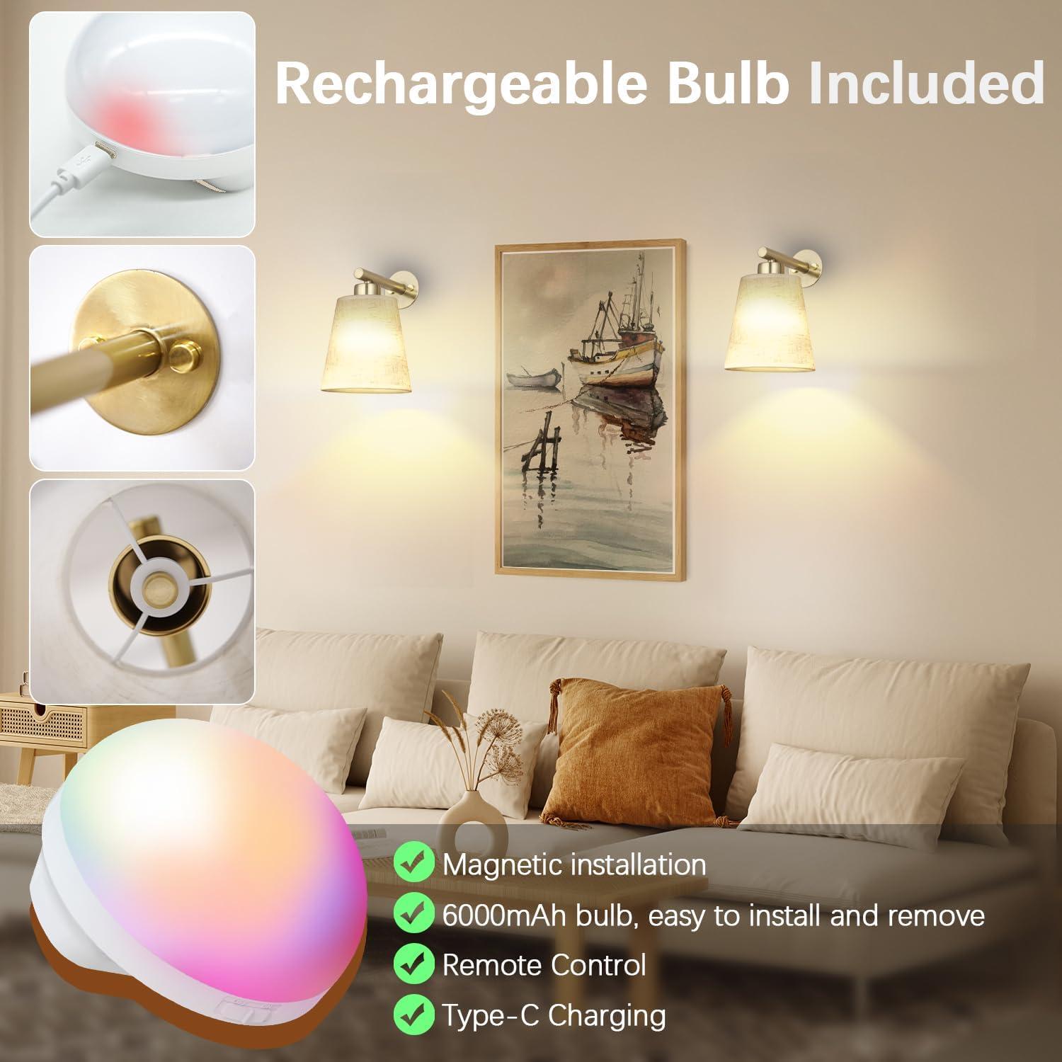 Juego de 2 Apliques de Pared Inalámbricos Maooght Dorados