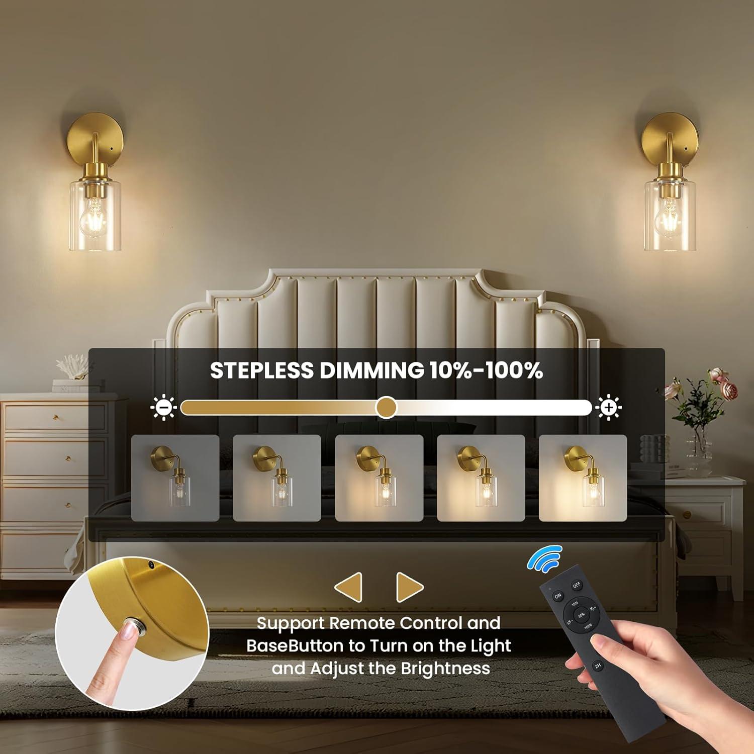 Juego de 2 Apliques de Pared Epinl Dorados Recargables 3000K