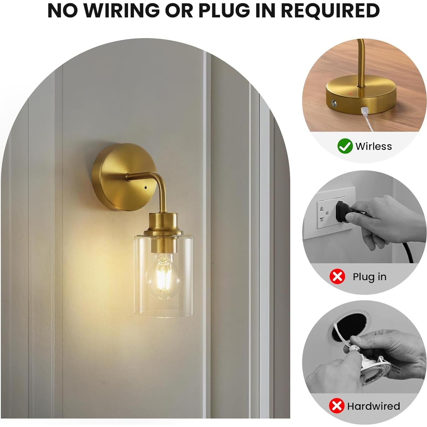 Juego de 2 Apliques de Pared Epinl Dorados Recargables 3000K