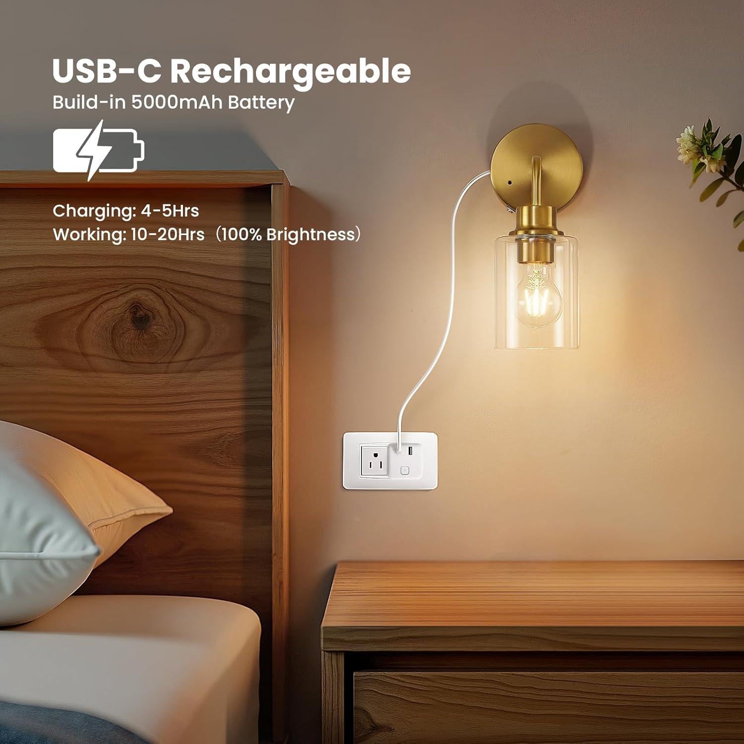 Juego de 2 Apliques de Pared Epinl Dorados Recargables 3000K