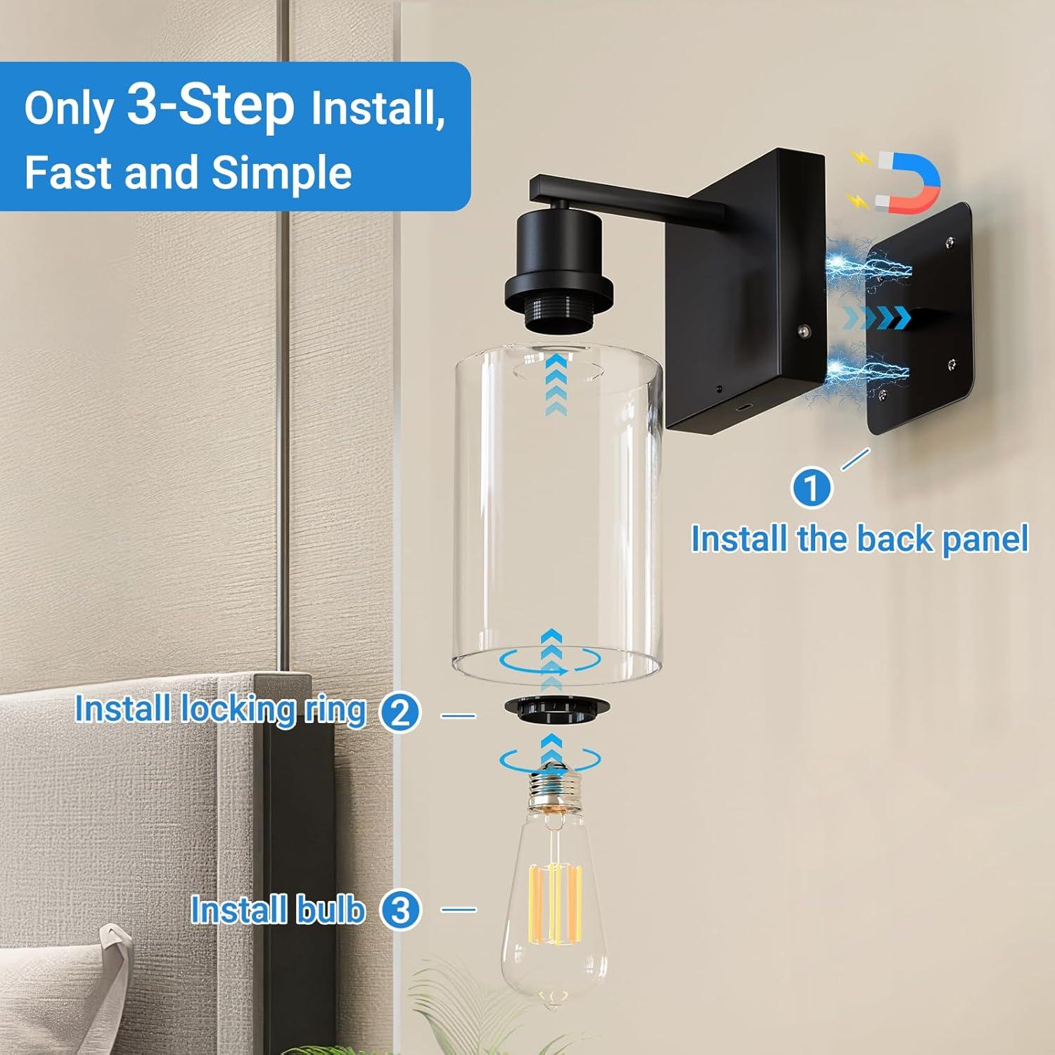 Juego de 2 Apliques de Pared Recargables Kimjo Negro