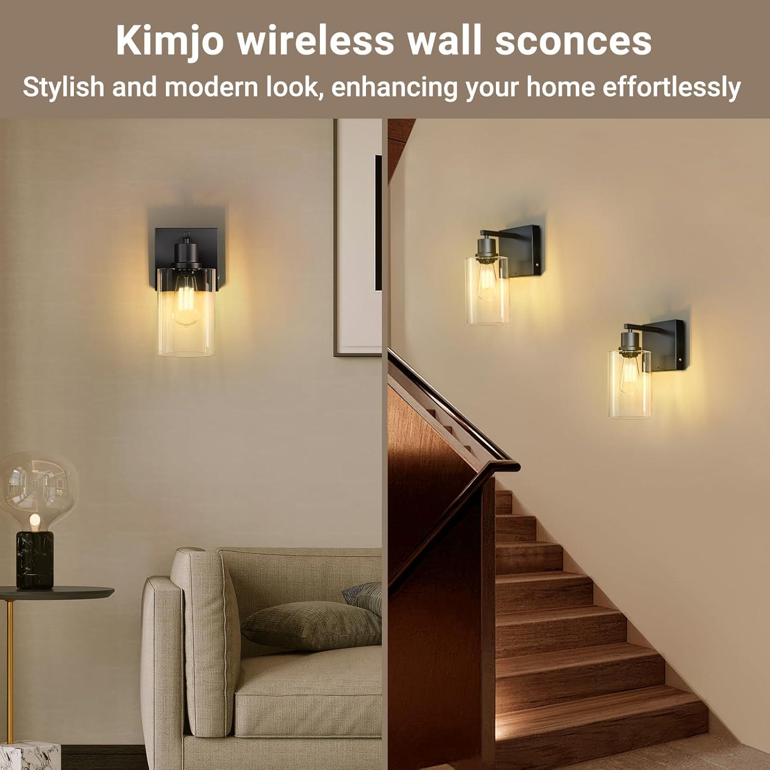 Juego de 2 Apliques de Pared Recargables Kimjo Negro