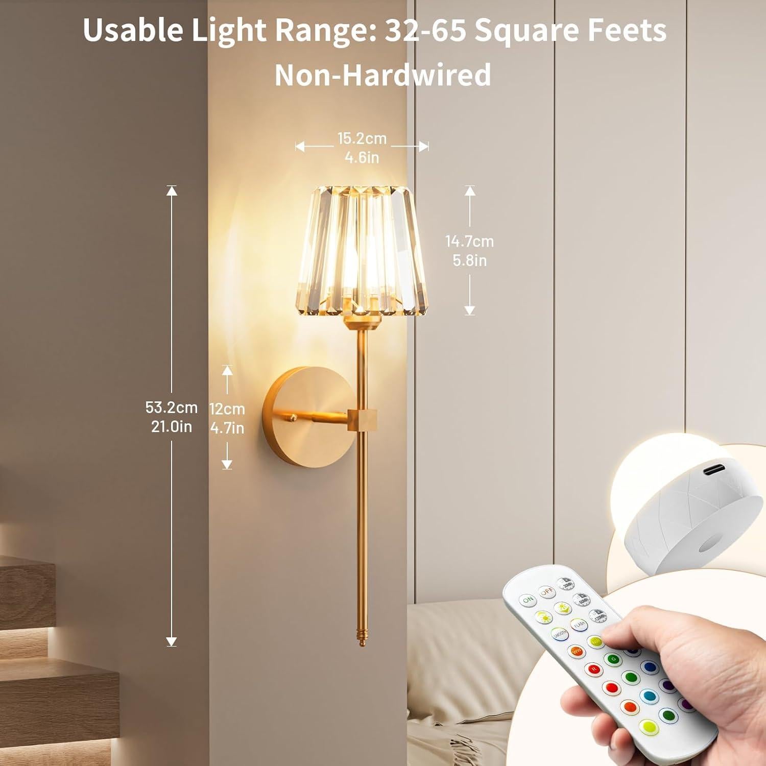 Juego de 2 Apliques de Pared Inalámbricos L.JUJAM Dorados