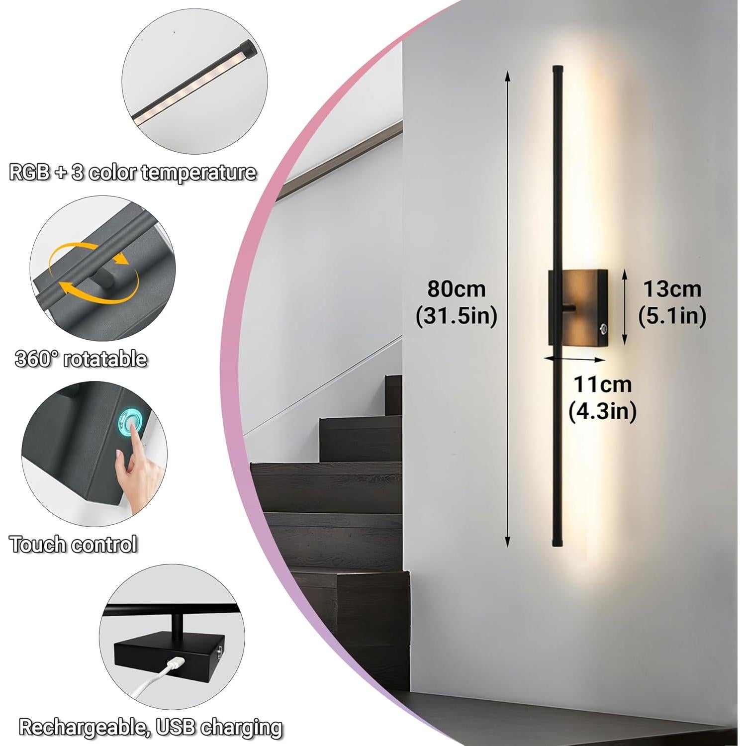 Juego de Apliques de Pared Inalámbricos Civaza 2 Unidades RGB