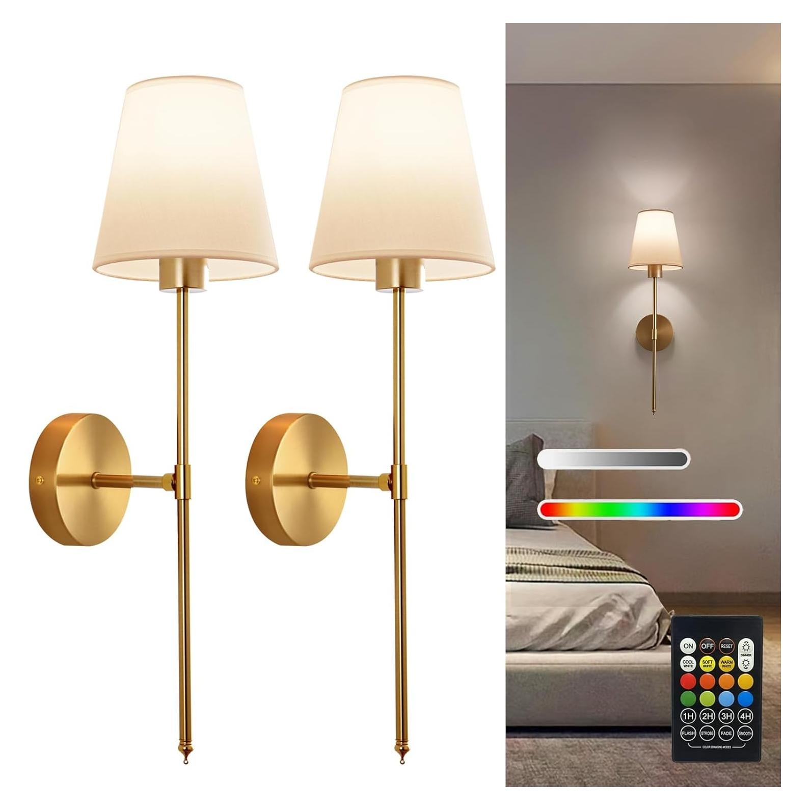 Juego de 2 Apliques de Pared Inalámbricos ZEAYUM Dorados LED