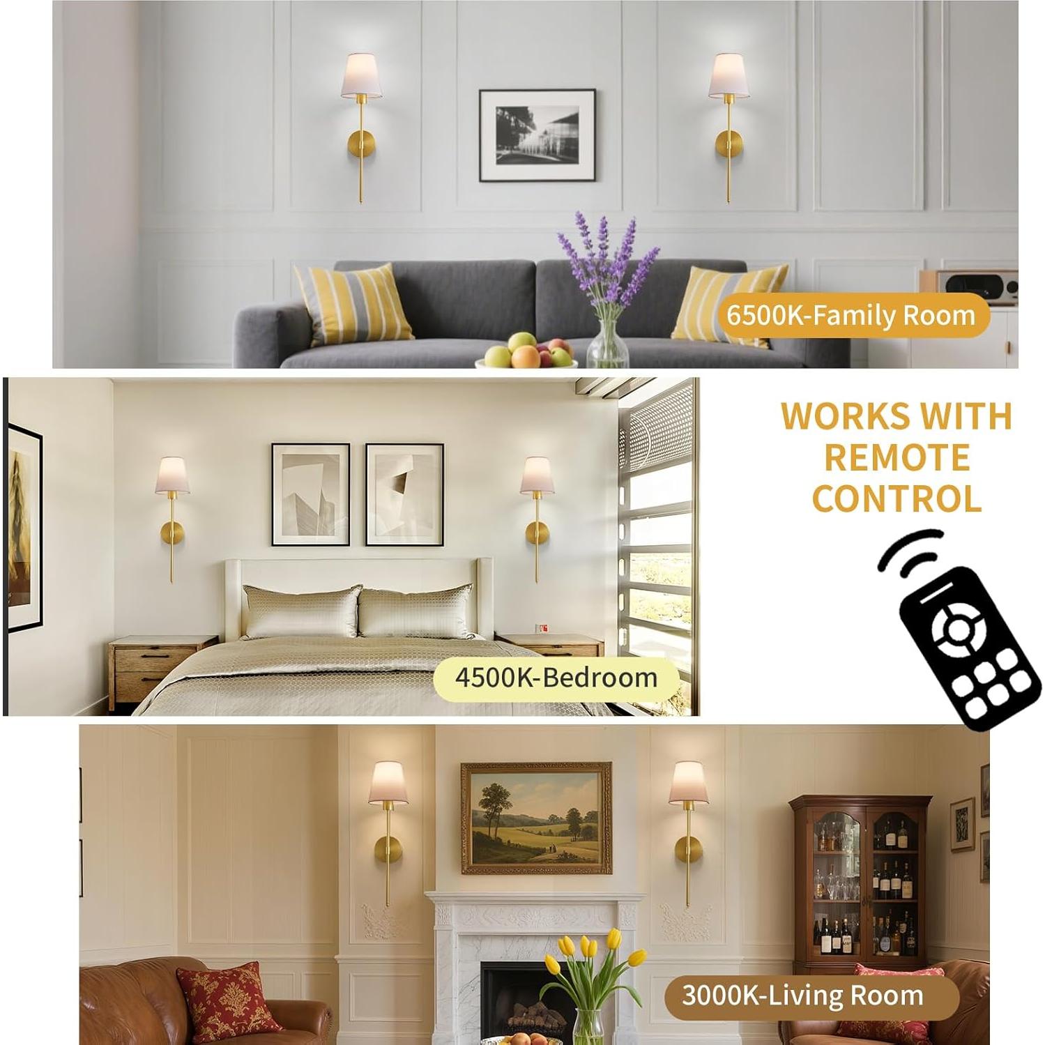 Juego de 2 Apliques de Pared Inalámbricos ZEAYUM Dorados LED