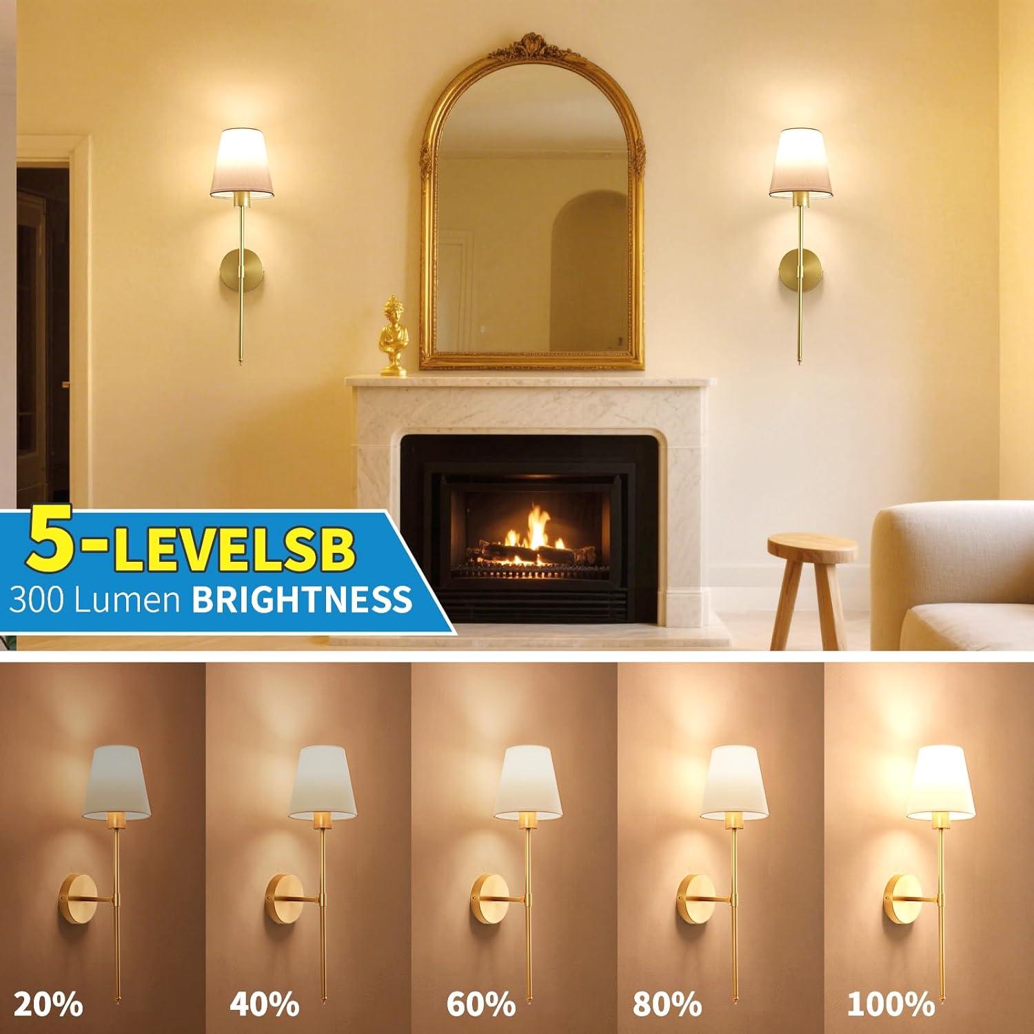 Juego de 2 Apliques de Pared Inalámbricos ZEAYUM Dorados LED