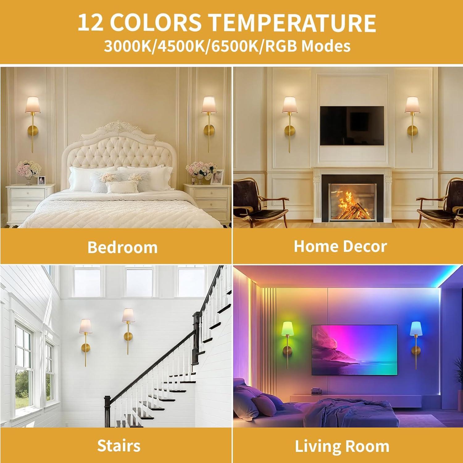 Juego de 2 Apliques de Pared Inalámbricos ZEAYUM Dorados LED