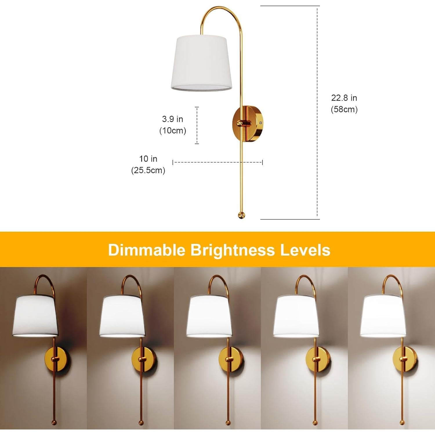 Juego de 2 Apliques de Pared Inalámbricos Dorados RGB