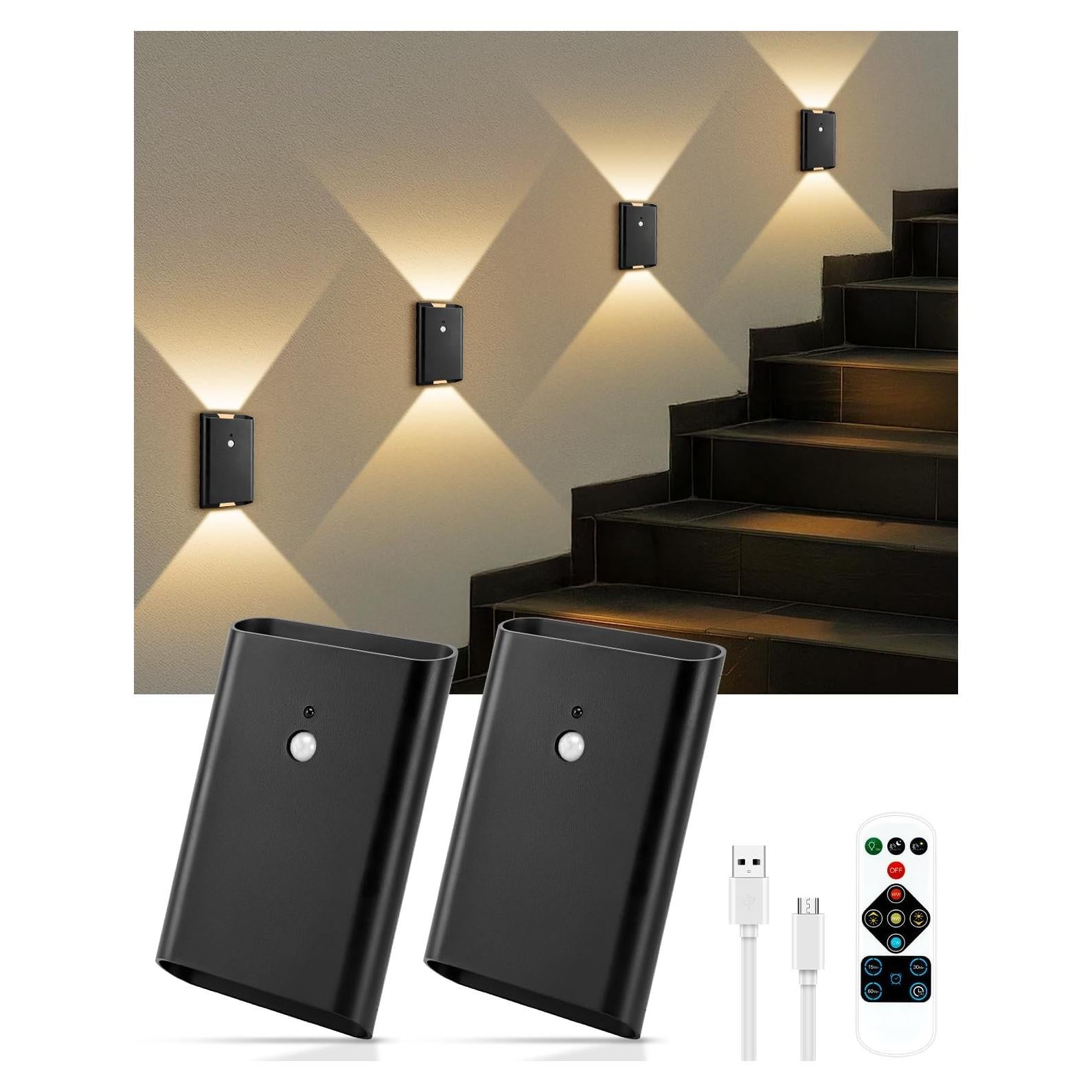 Aplique de Pared WERFOP con Sensor de Movimiento y Control Remoto - Batería Recargable 5000mAh, 3 Modos de Iluminación