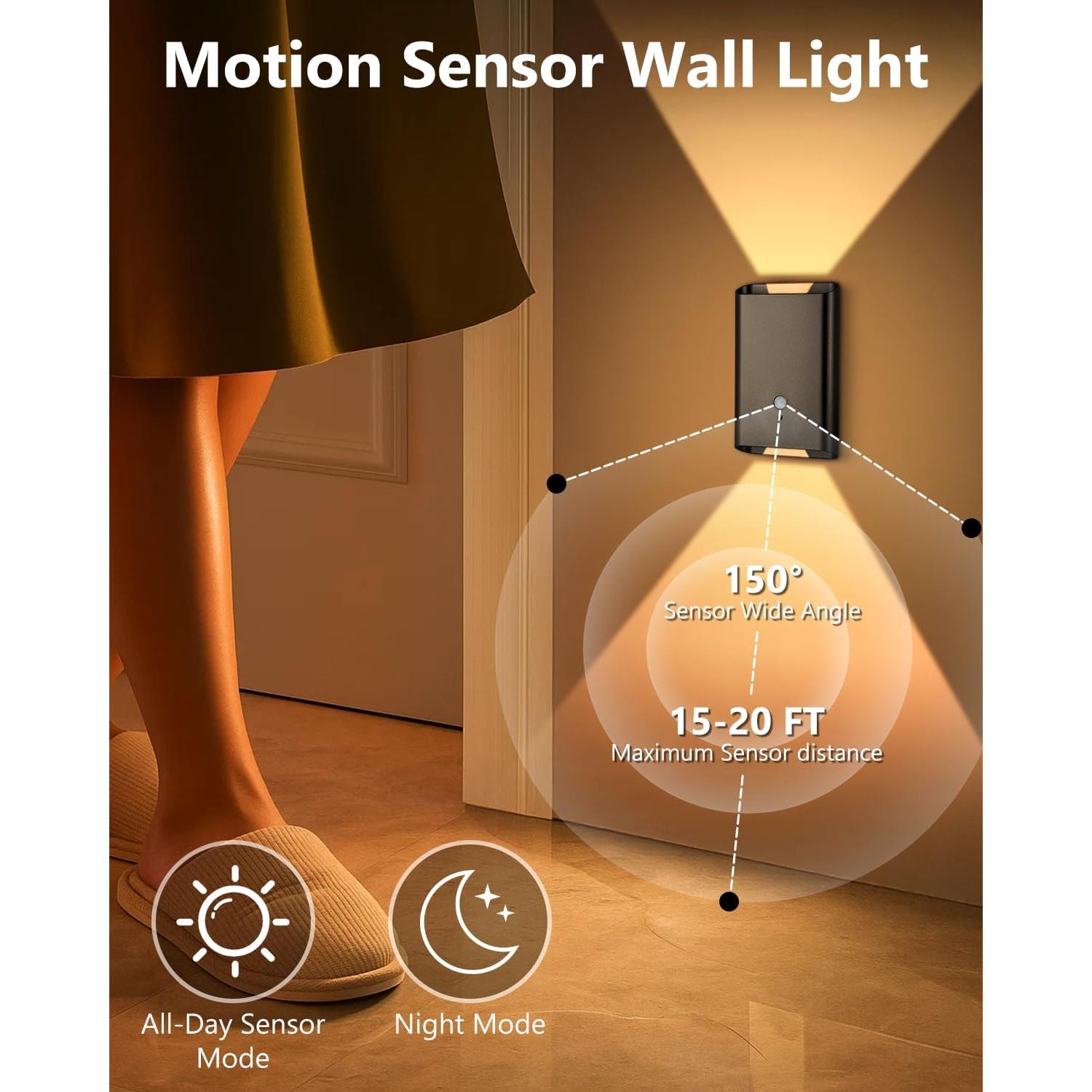 Aplique de Pared WERFOP con Sensor de Movimiento y Control Remoto - Batería Recargable 5000mAh, 3 Modos de Iluminación