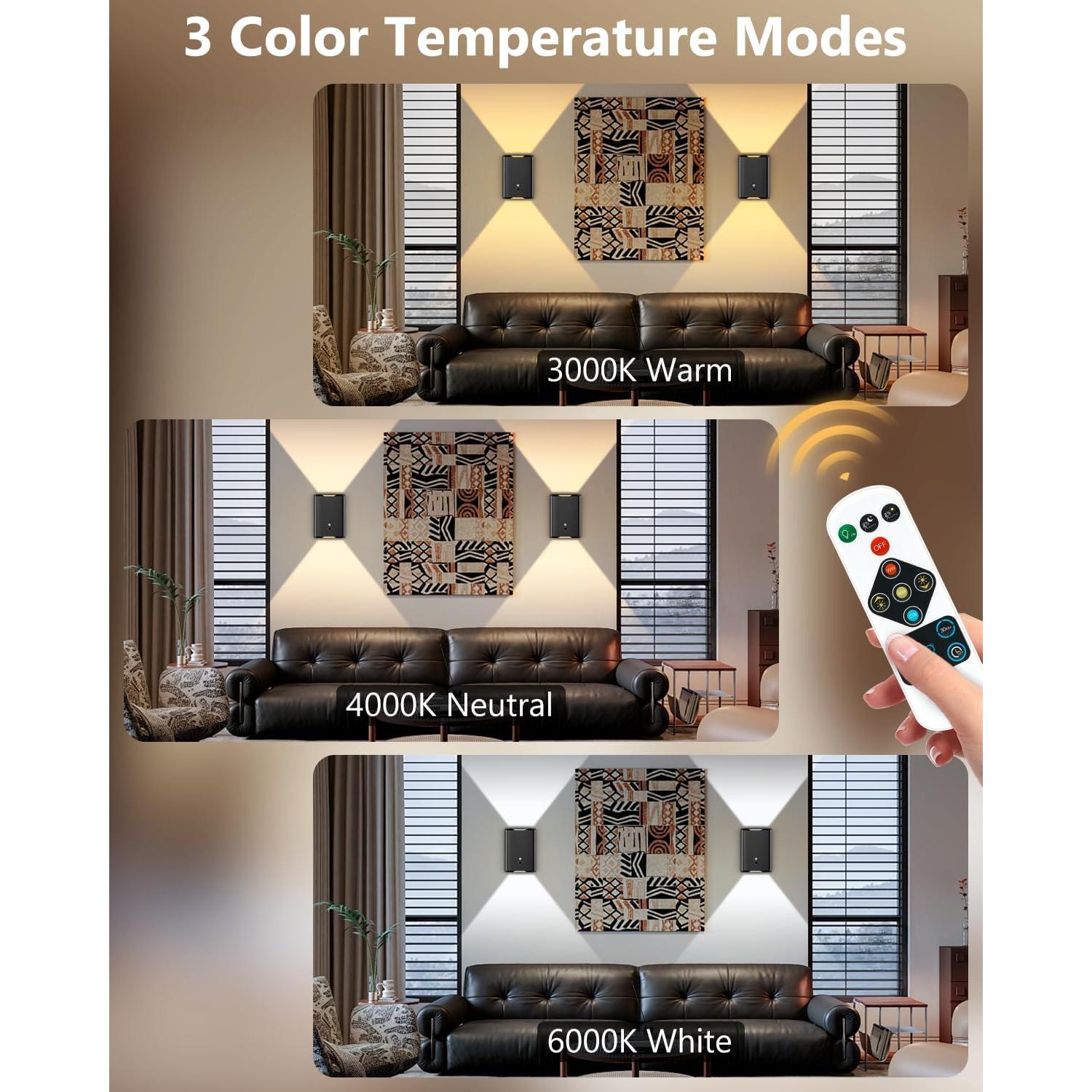 Aplique de Pared WERFOP con Sensor de Movimiento y Control Remoto - Batería Recargable 5000mAh, 3 Modos de Iluminación