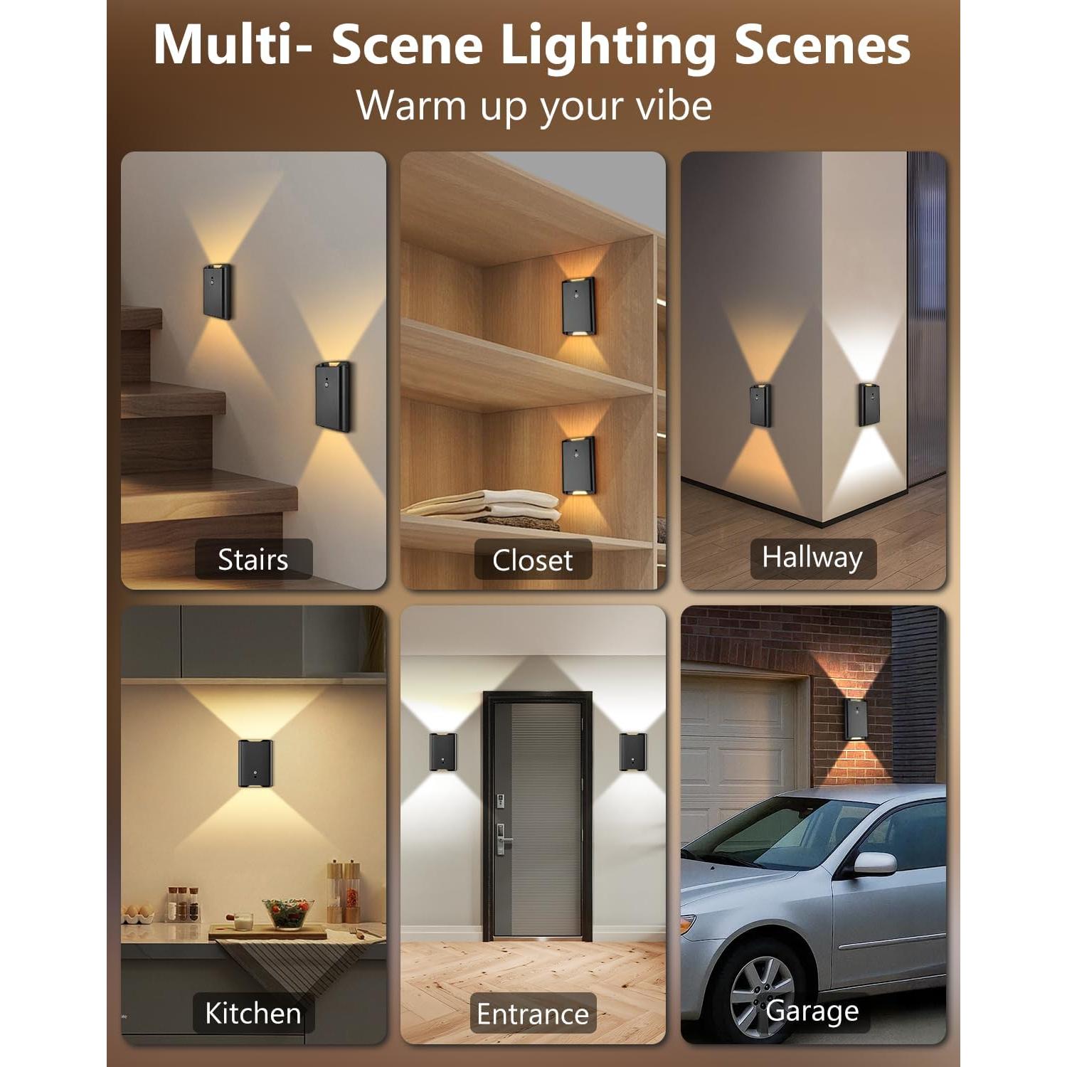 Aplique de Pared WERFOP con Sensor de Movimiento y Control Remoto - Batería Recargable 5000mAh, 3 Modos de Iluminación