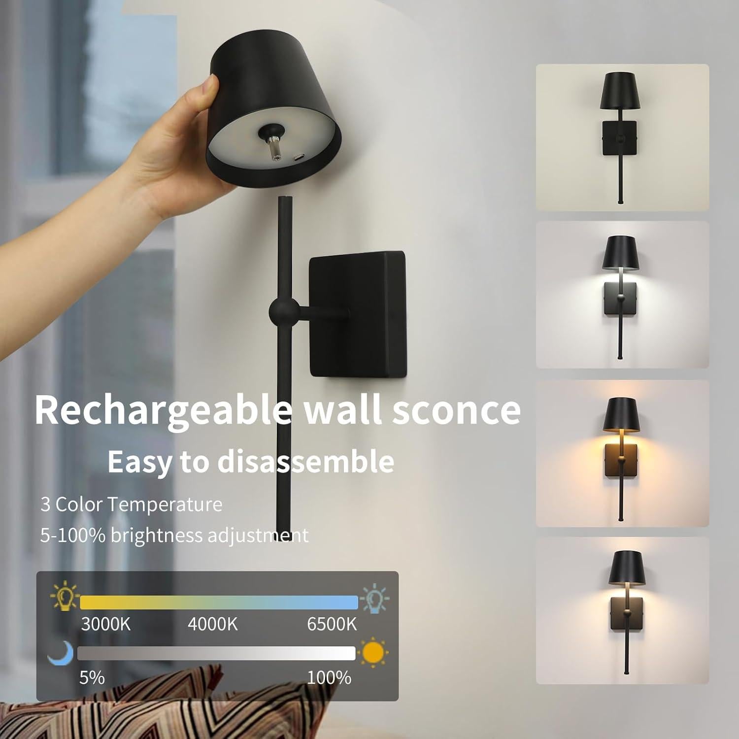 Aplique de pared recargable IZOKIN con control remoto 5000mAh