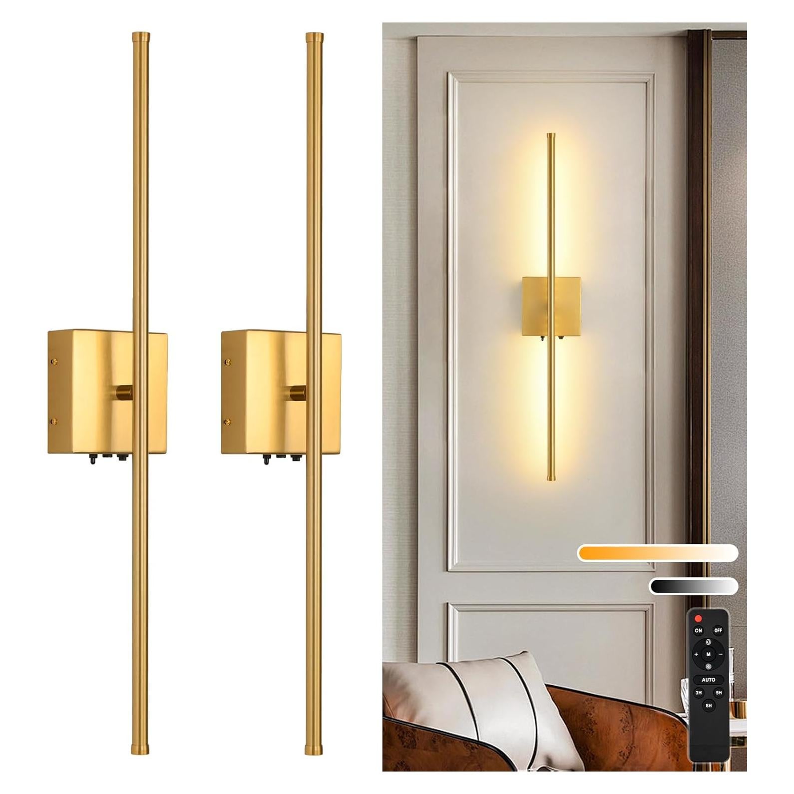 Juego de 2 Apliques de Pared Inalámbricos KELUOLY Dorados