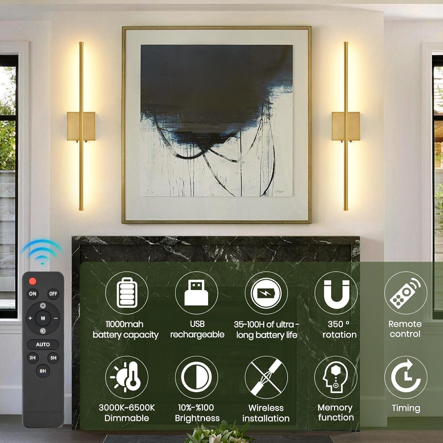 Juego de 2 Apliques de Pared Inalámbricos KELUOLY Dorados