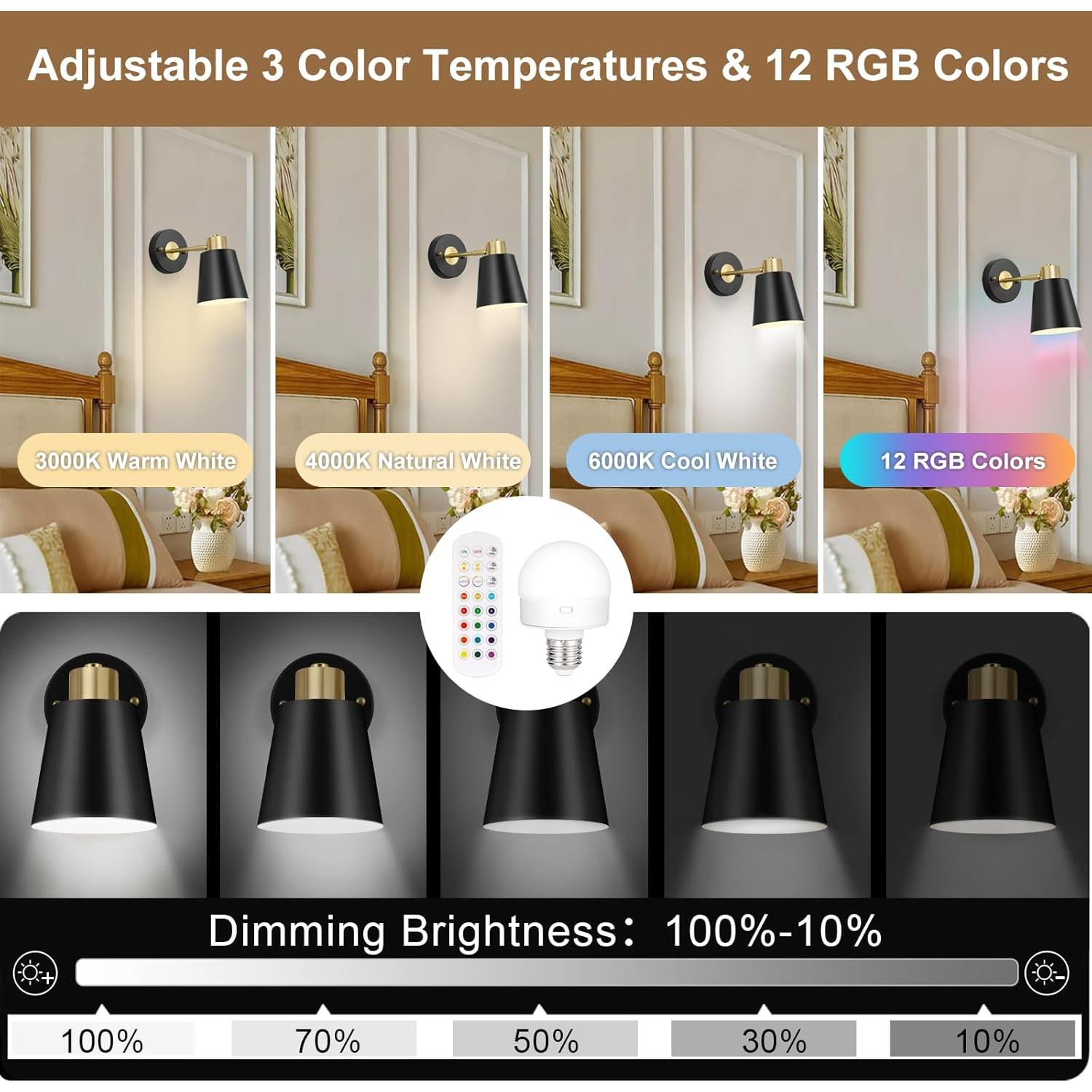 Juego de 2 Apliques de Pared Inalámbricos VATONI LED Regulables