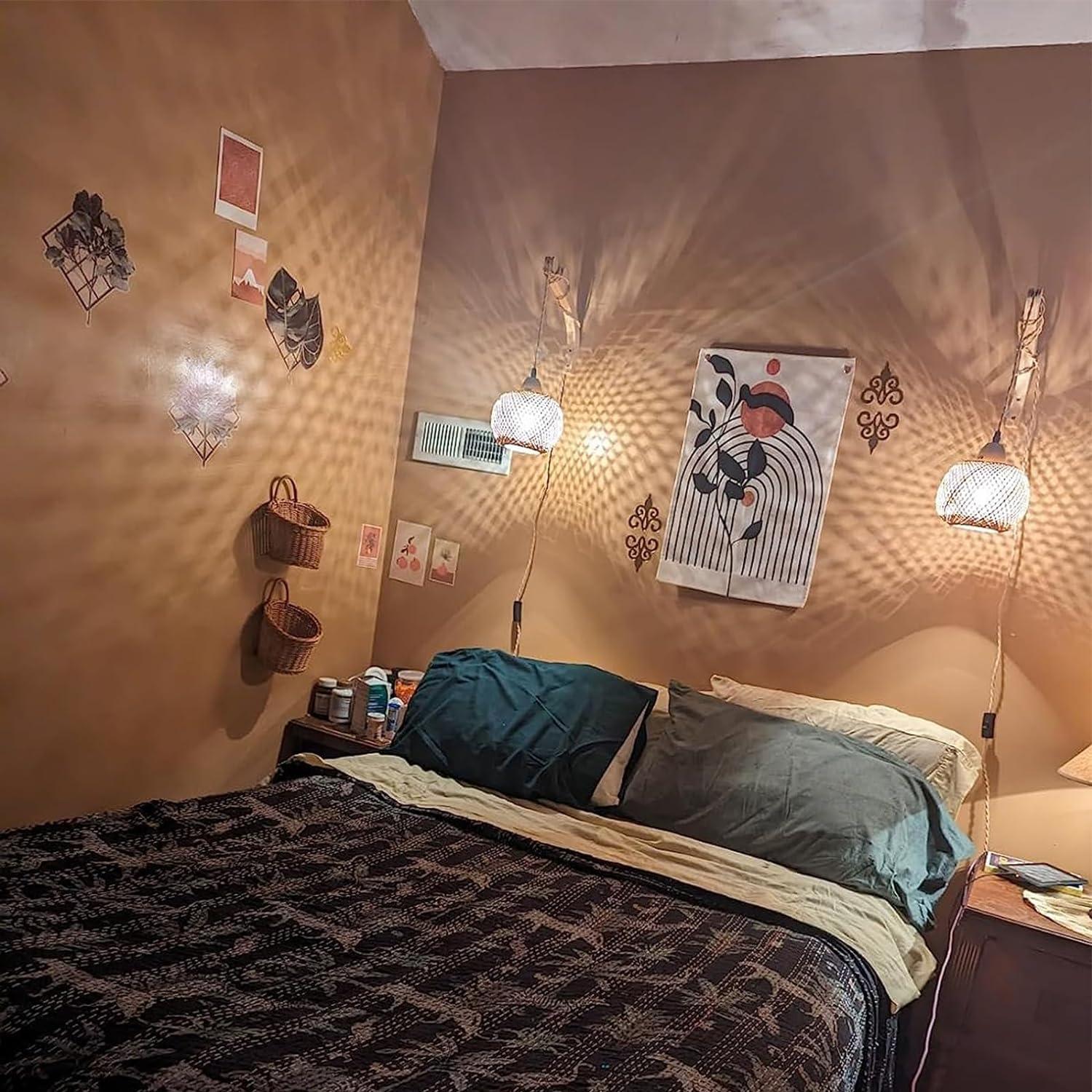 Apliques de Pared Boho Frideko de Bambú con Enchufe - Juego de 2