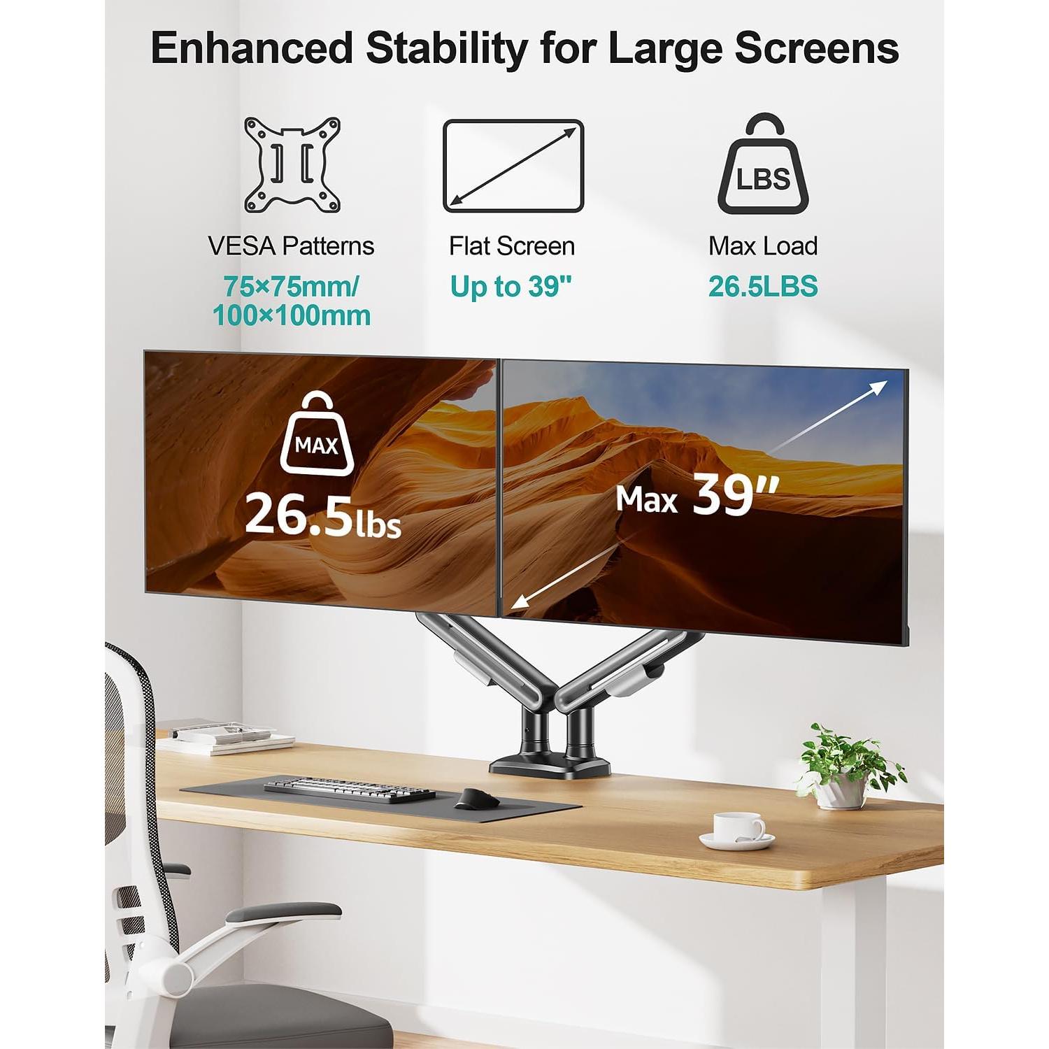 Soporte Doble para Monitor MOUNT PRO Ajustable 39" 12kg