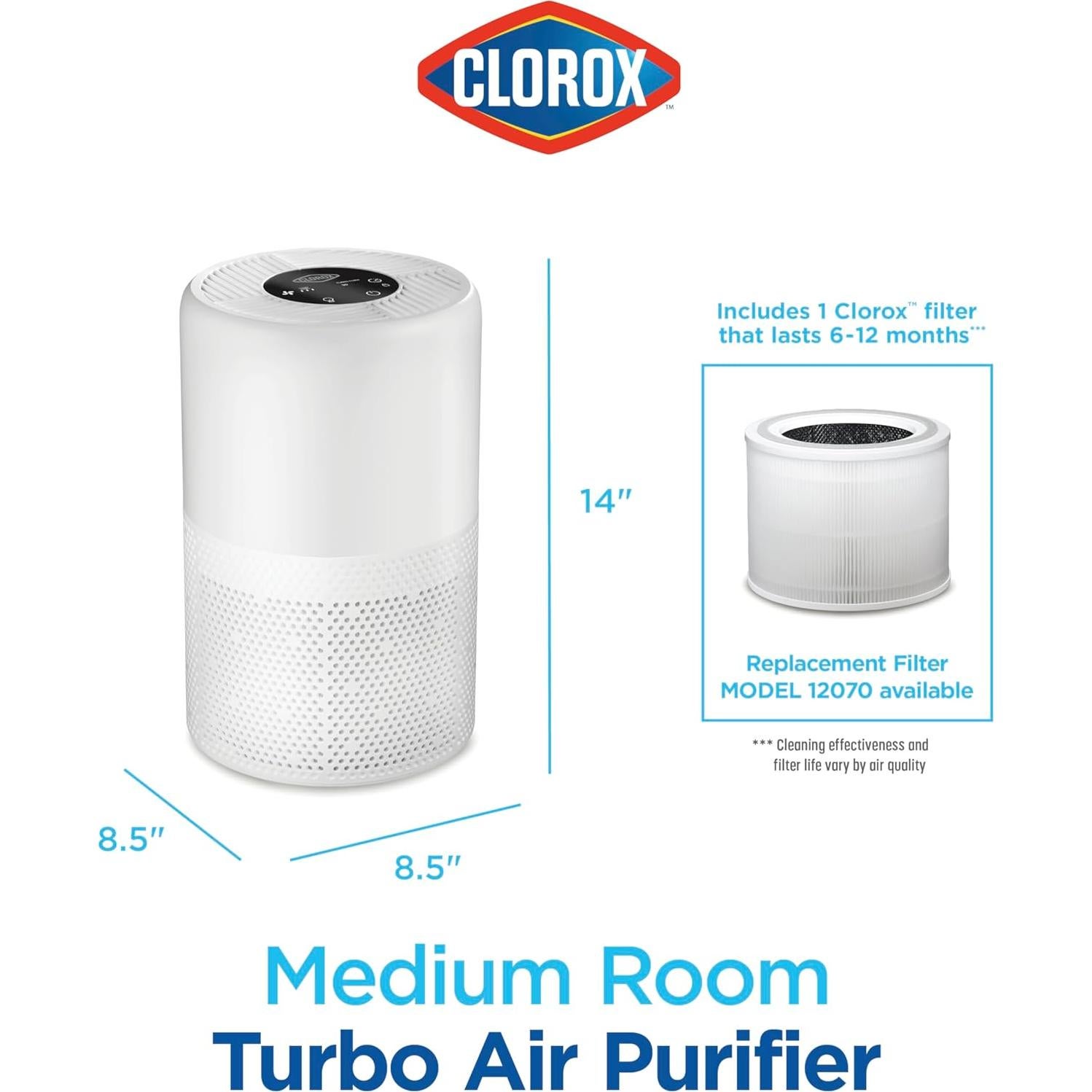 Purificador de Aire Clorox Turbo HEPA 30W para 92.9 m²
