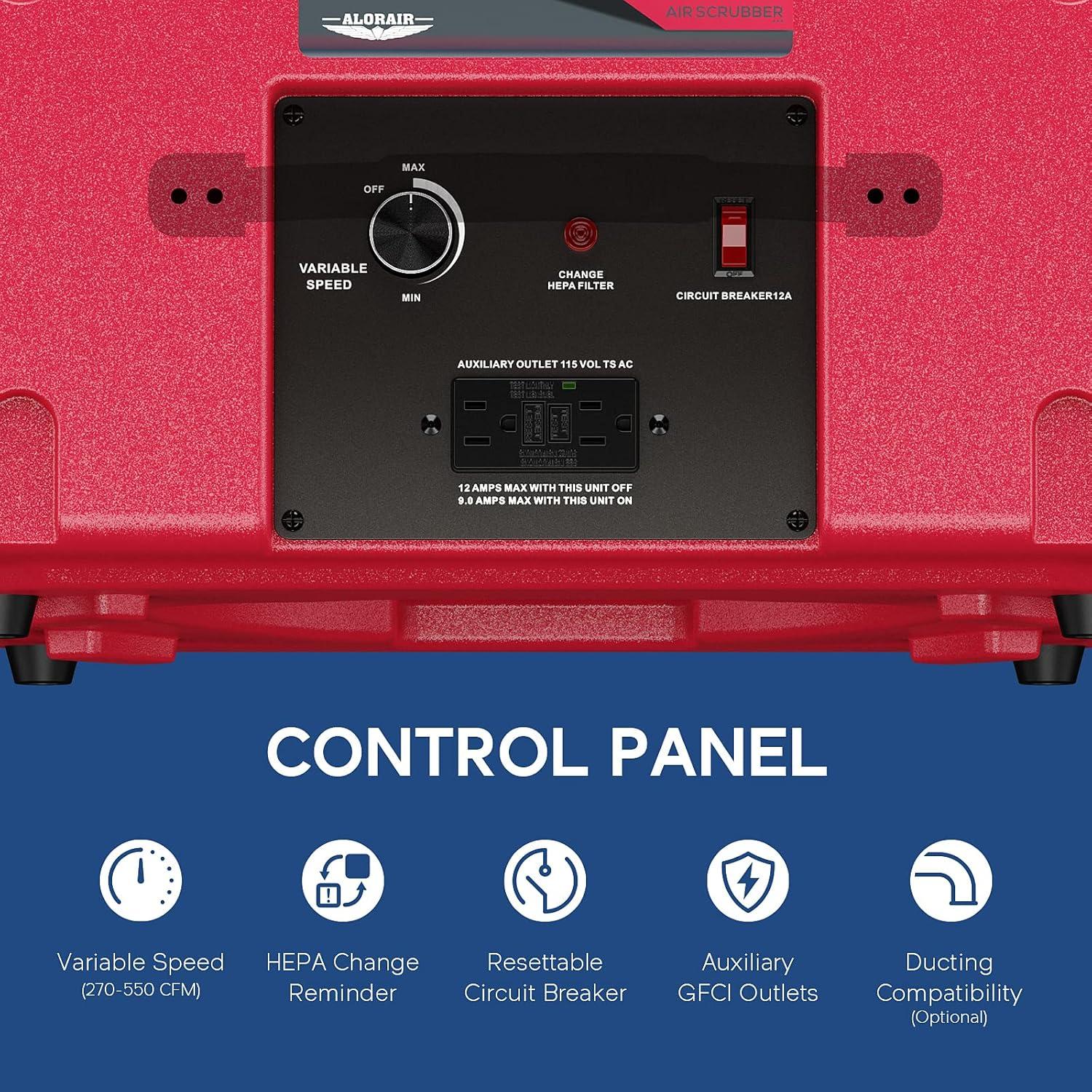 Limpiador de Aire HEPA AlorAir 550 Rojo, Filtro MERV-10 y Carbón