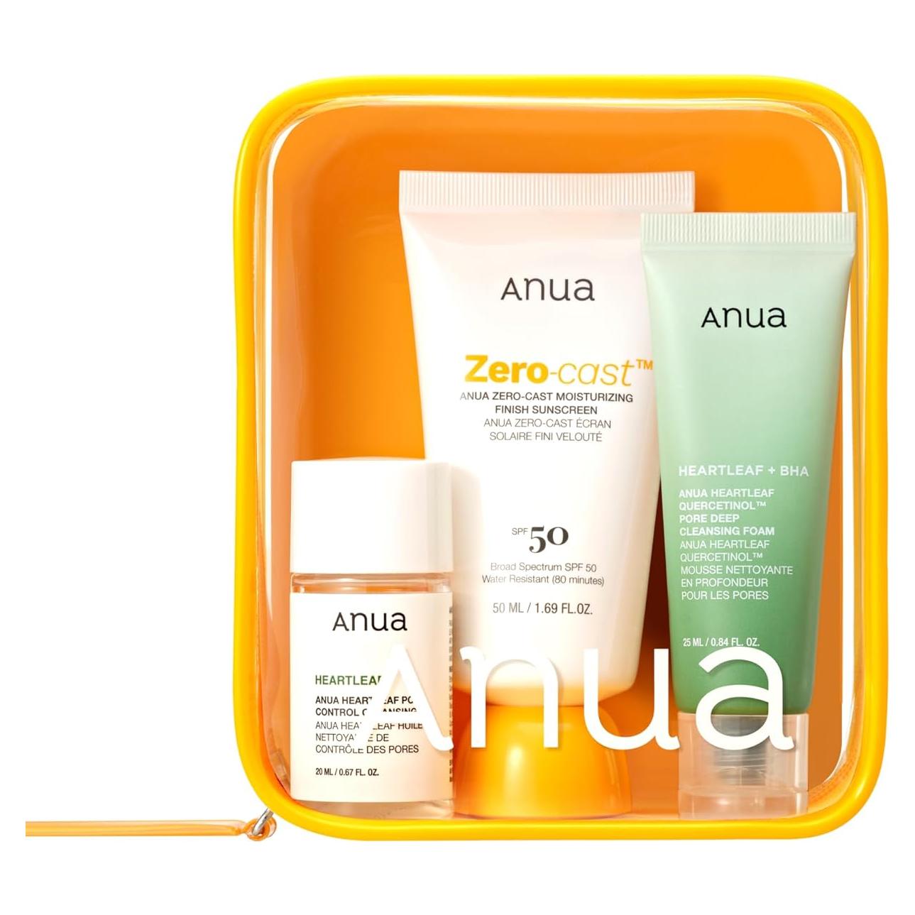 Kit de Viaje Anua: Protector Solar SPF 50 y Limpiadores Mini