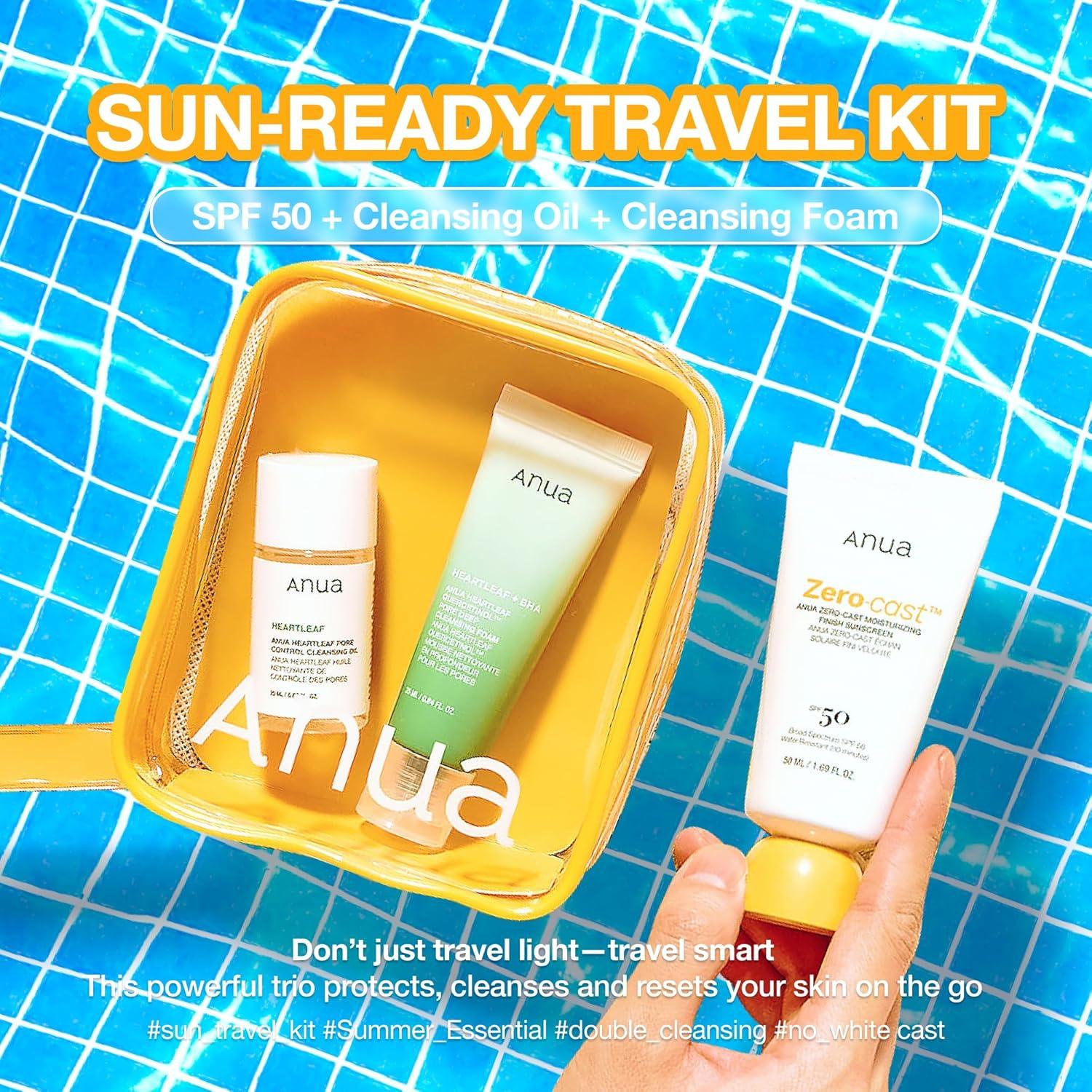Kit de Viaje Anua: Protector Solar SPF 50 y Limpiadores Mini