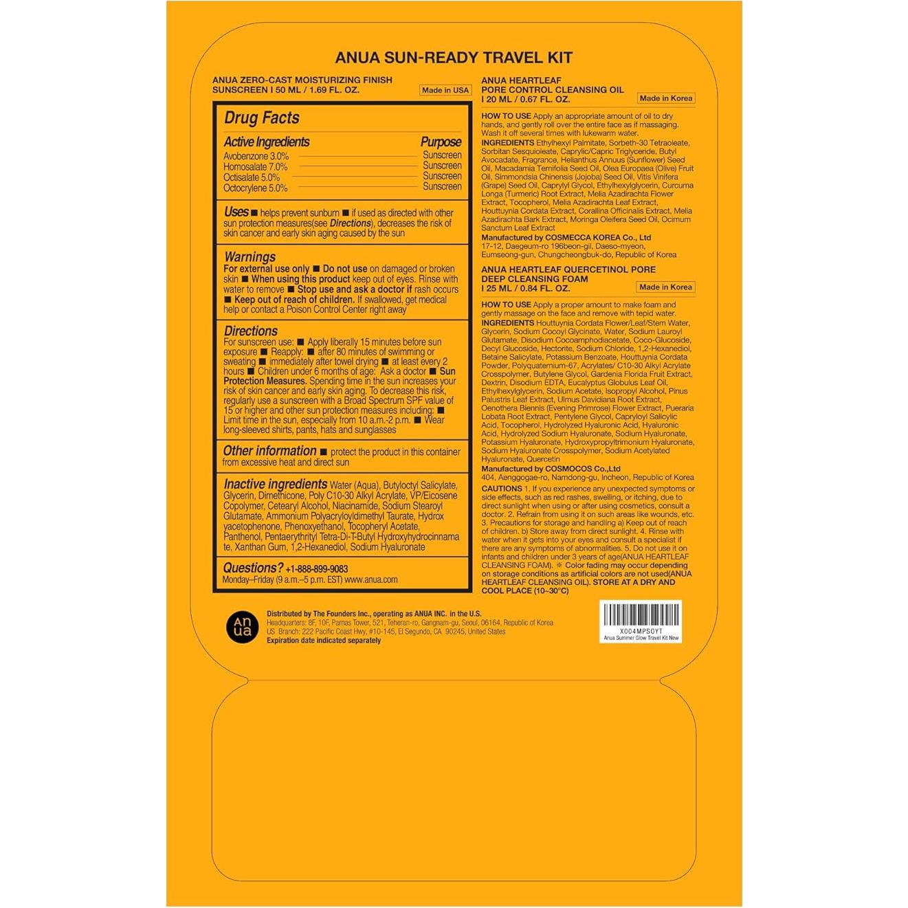 Kit de Viaje Anua: Protector Solar SPF 50 y Limpiadores Mini