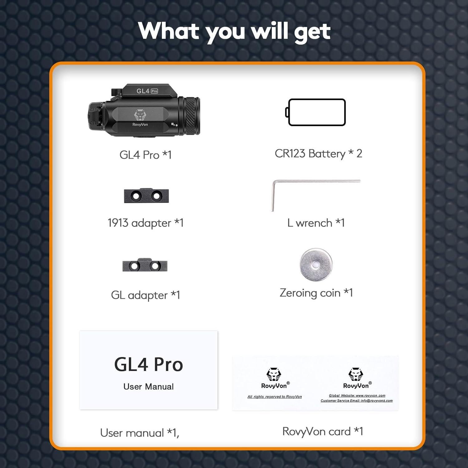 Linterna Montada en Riel RovyVon GL4 Pro 400 Lúmenes IR IP68