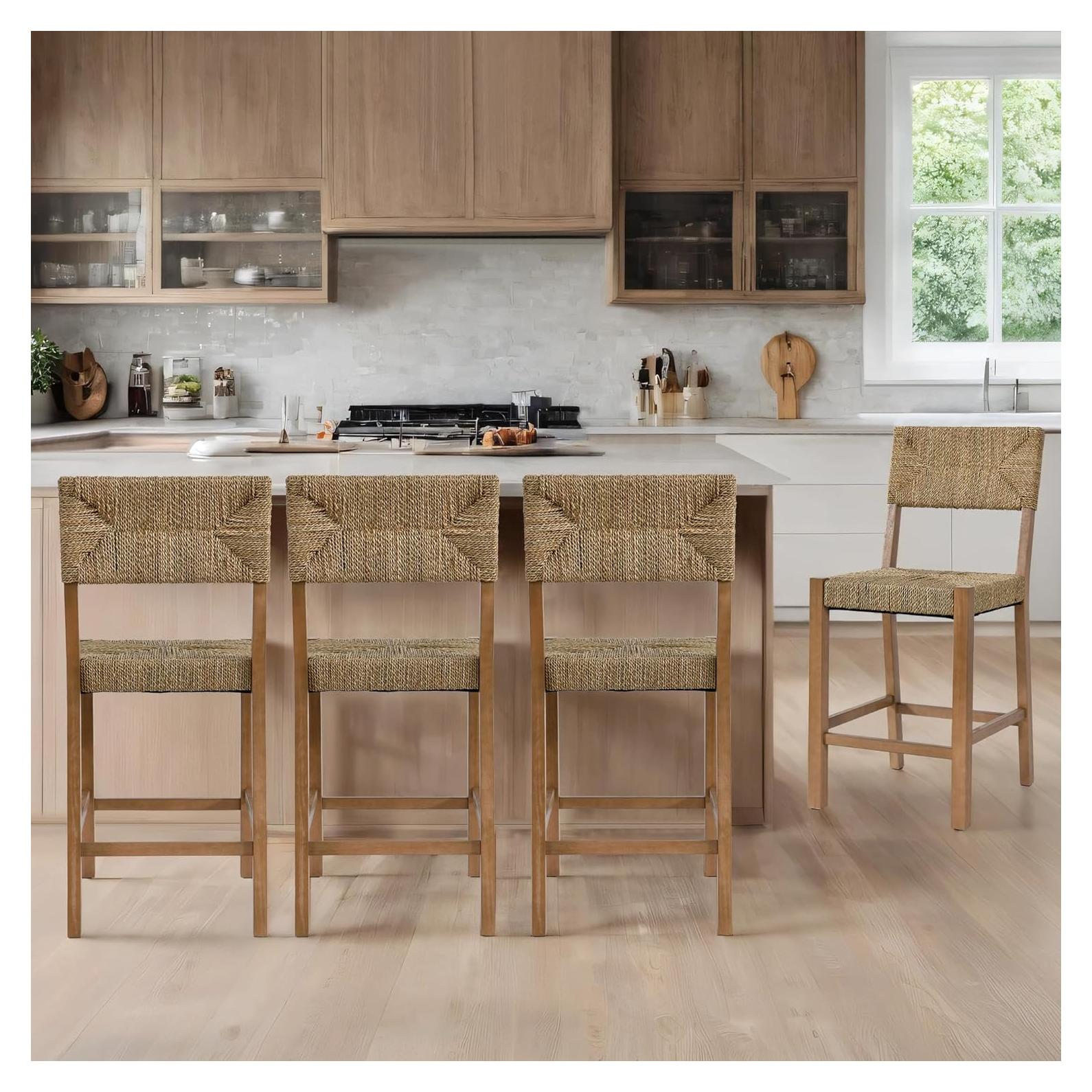 Conjunto de 4 Taburetes de Bar DUHOME de Ratan 60.96 cm