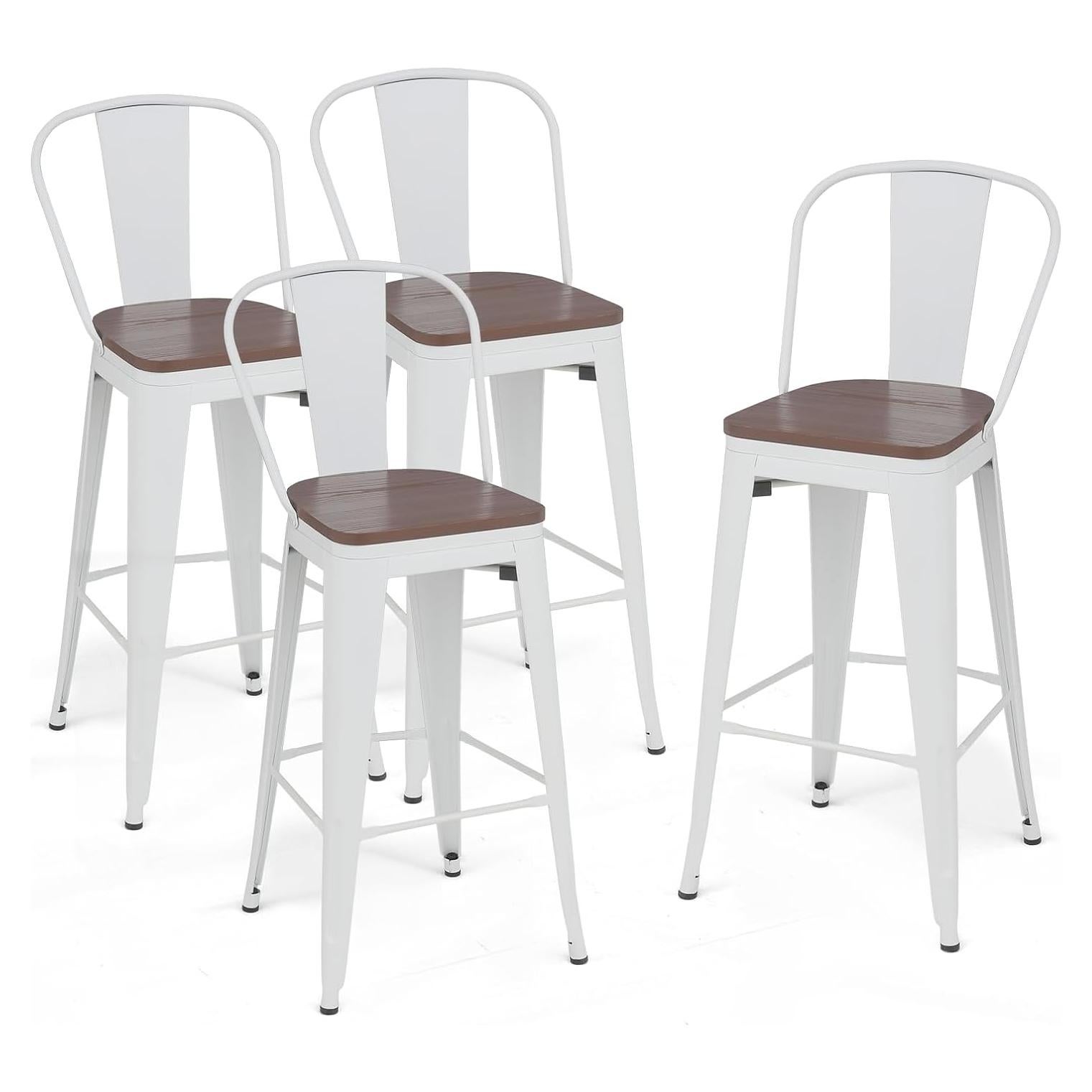 Sillas de Bar Altas Colección Athena 4 PCS Blancas 30.5"