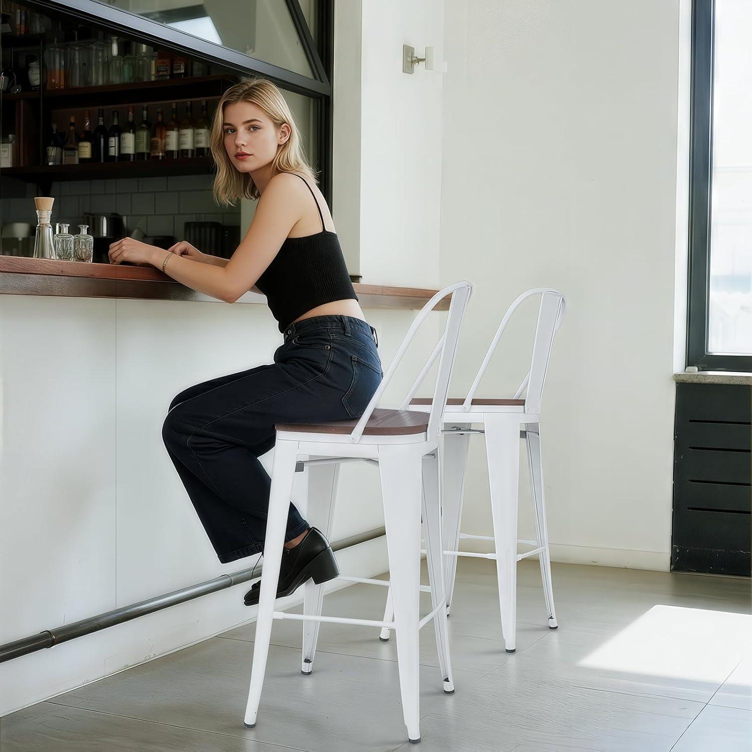 Sillas de Bar Altas Colección Athena 4 PCS Blancas 30.5"