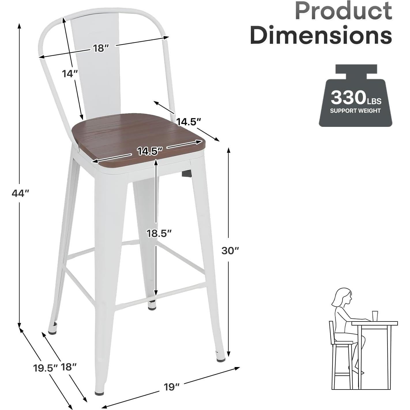 Sillas de Bar Altas Colección Athena 4 PCS Blancas 30.5"