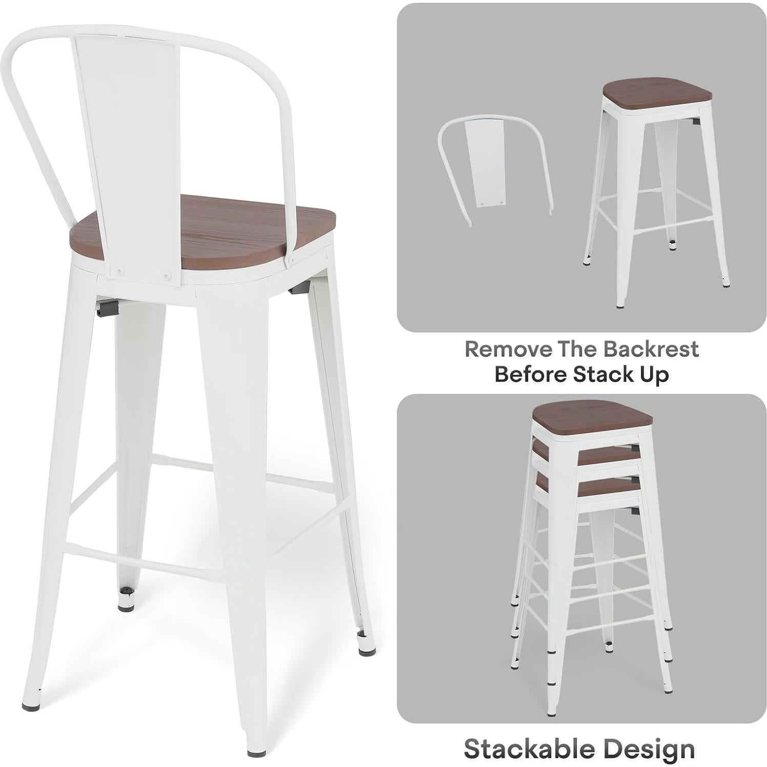 Sillas de Bar Altas Colección Athena 4 PCS Blancas 30.5"