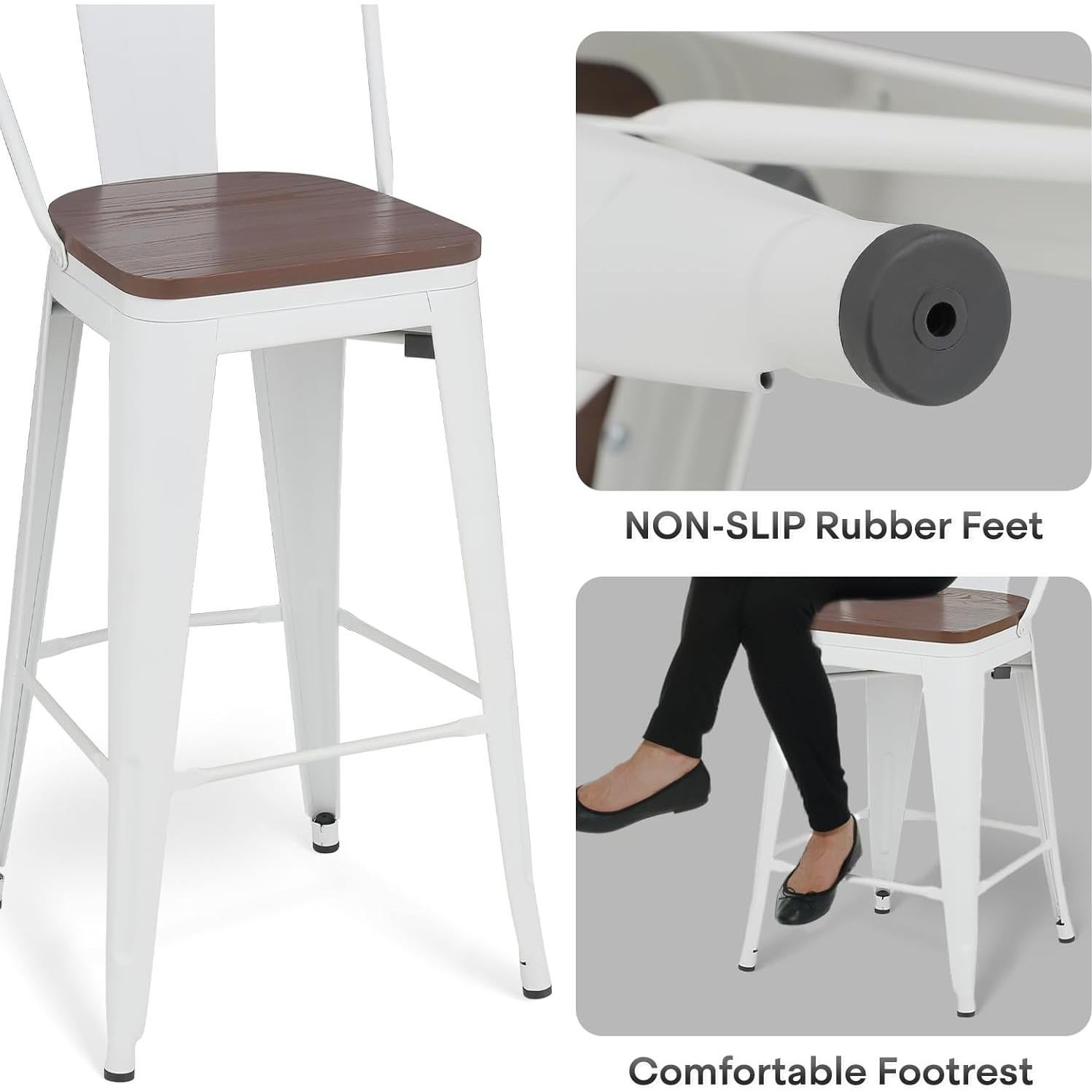 Sillas de Bar Altas Colección Athena 4 PCS Blancas 30.5"