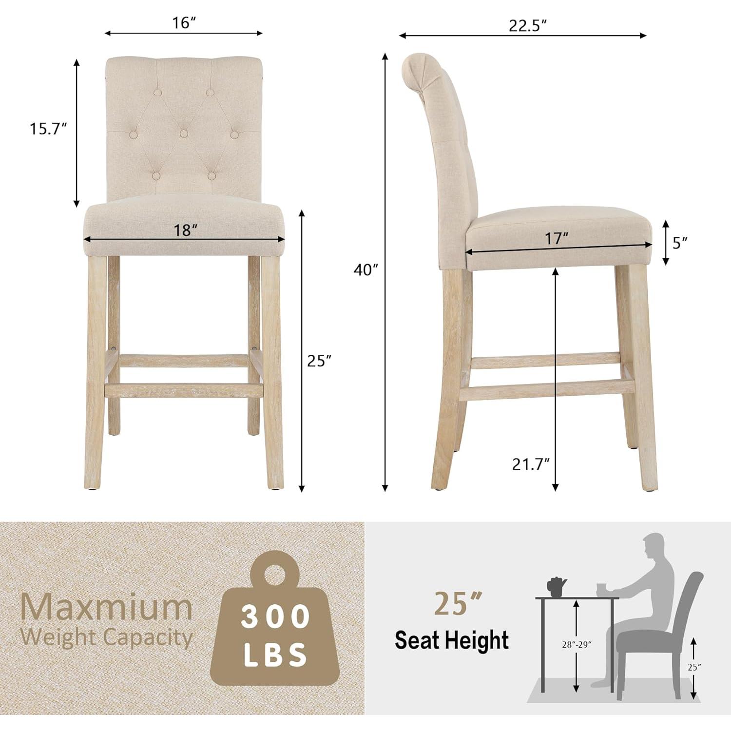 Taburetes de Bar GOTMINSI 4PCS Beige 24" (61 cm) Madera