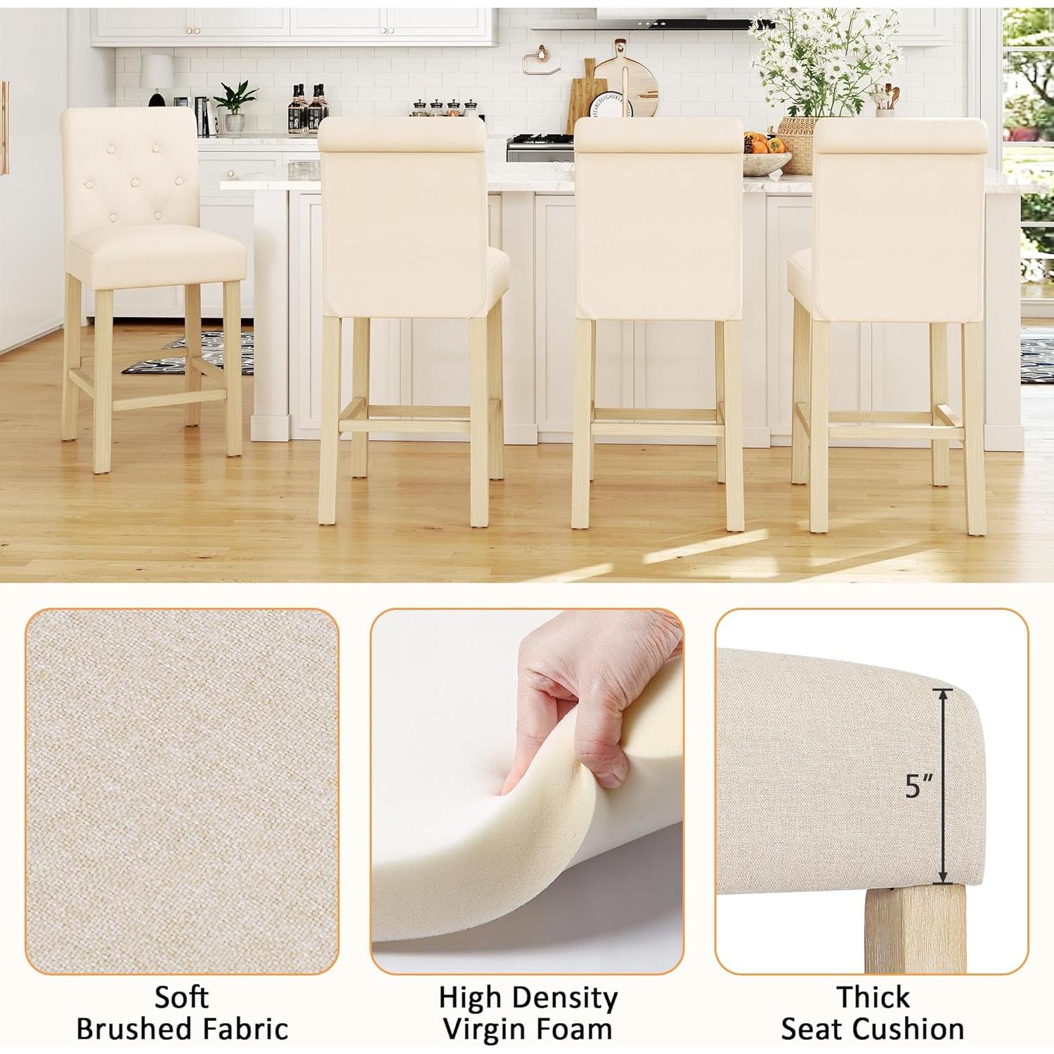 Taburetes de Bar GOTMINSI 4PCS Beige 24" (61 cm) Madera