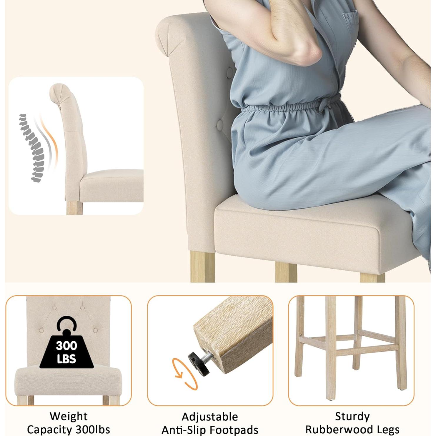 Taburetes de Bar GOTMINSI 4PCS Beige 24" (61 cm) Madera