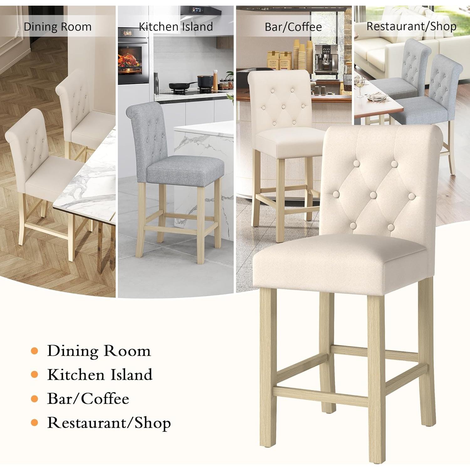 Taburetes de Bar GOTMINSI 4PCS Beige 24" (61 cm) Madera