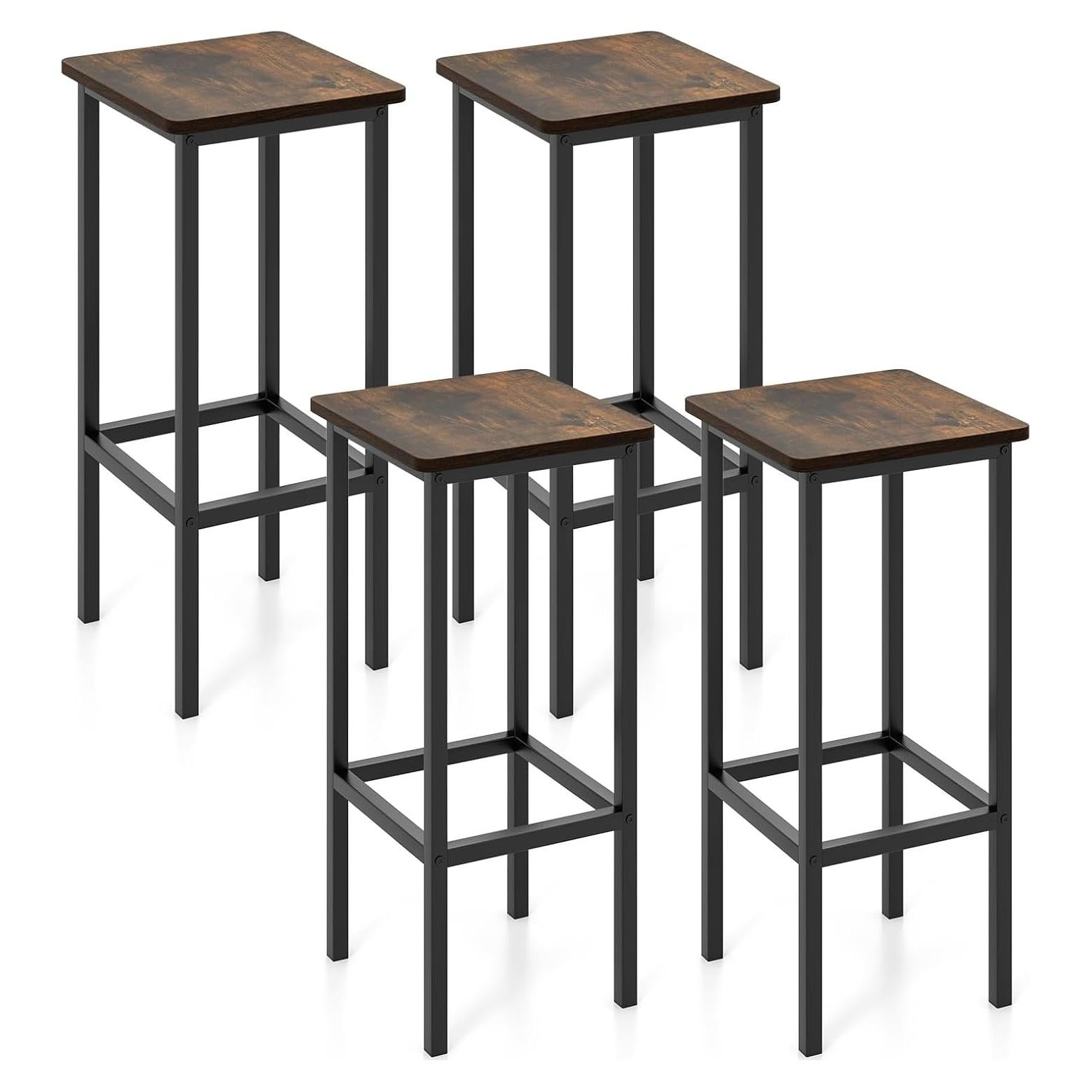 Conjunto de 4 Taburetes de Bar Metal Giantex 66 cm Madera Rústica