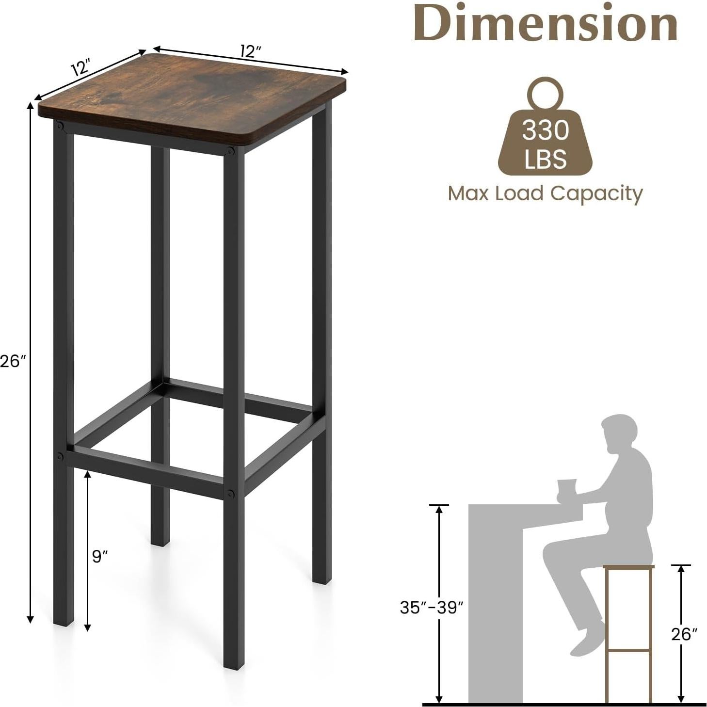 Conjunto de 4 Taburetes de Bar Metal Giantex 66 cm Madera Rústica