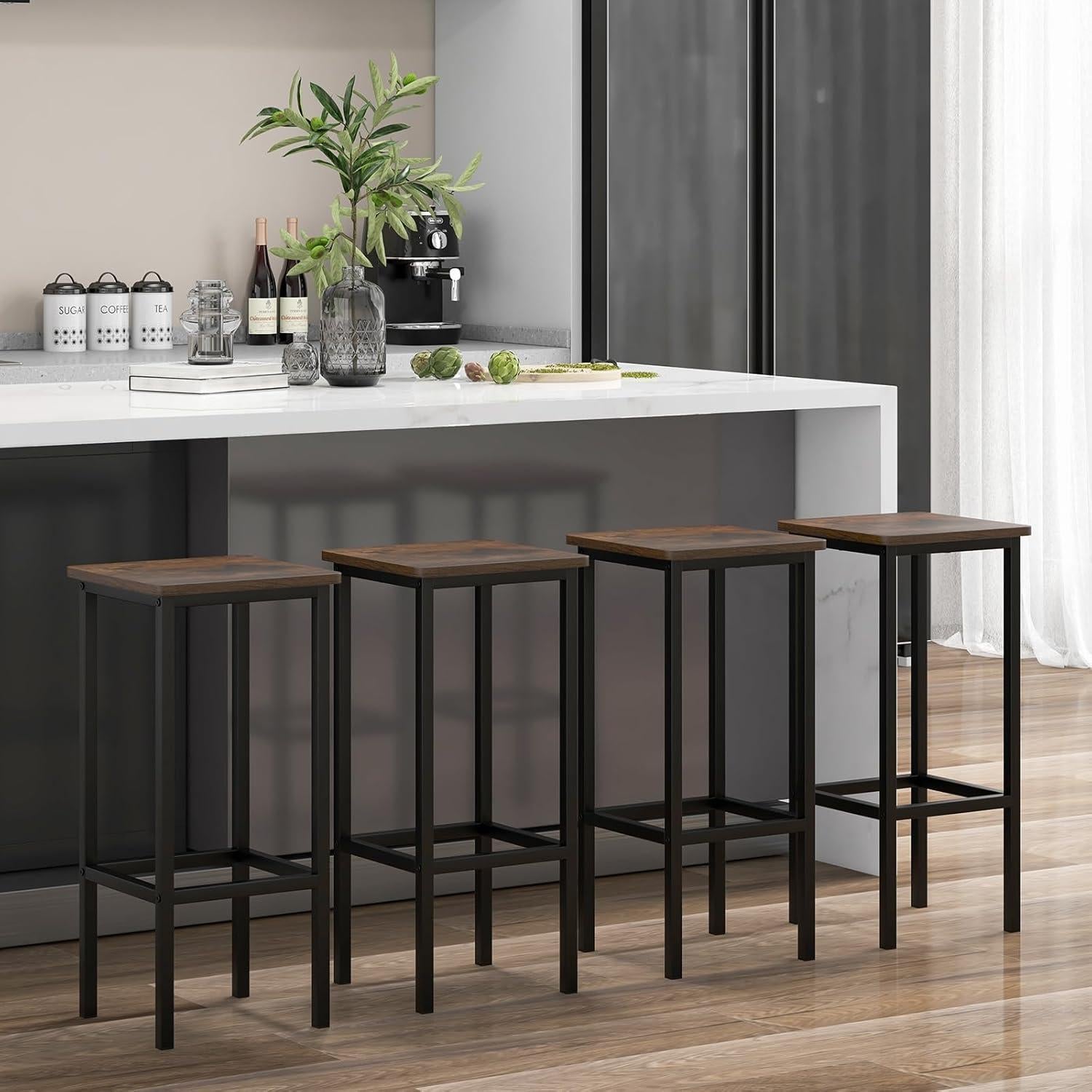 Conjunto de 4 Taburetes de Bar Metal Giantex 66 cm Madera Rústica