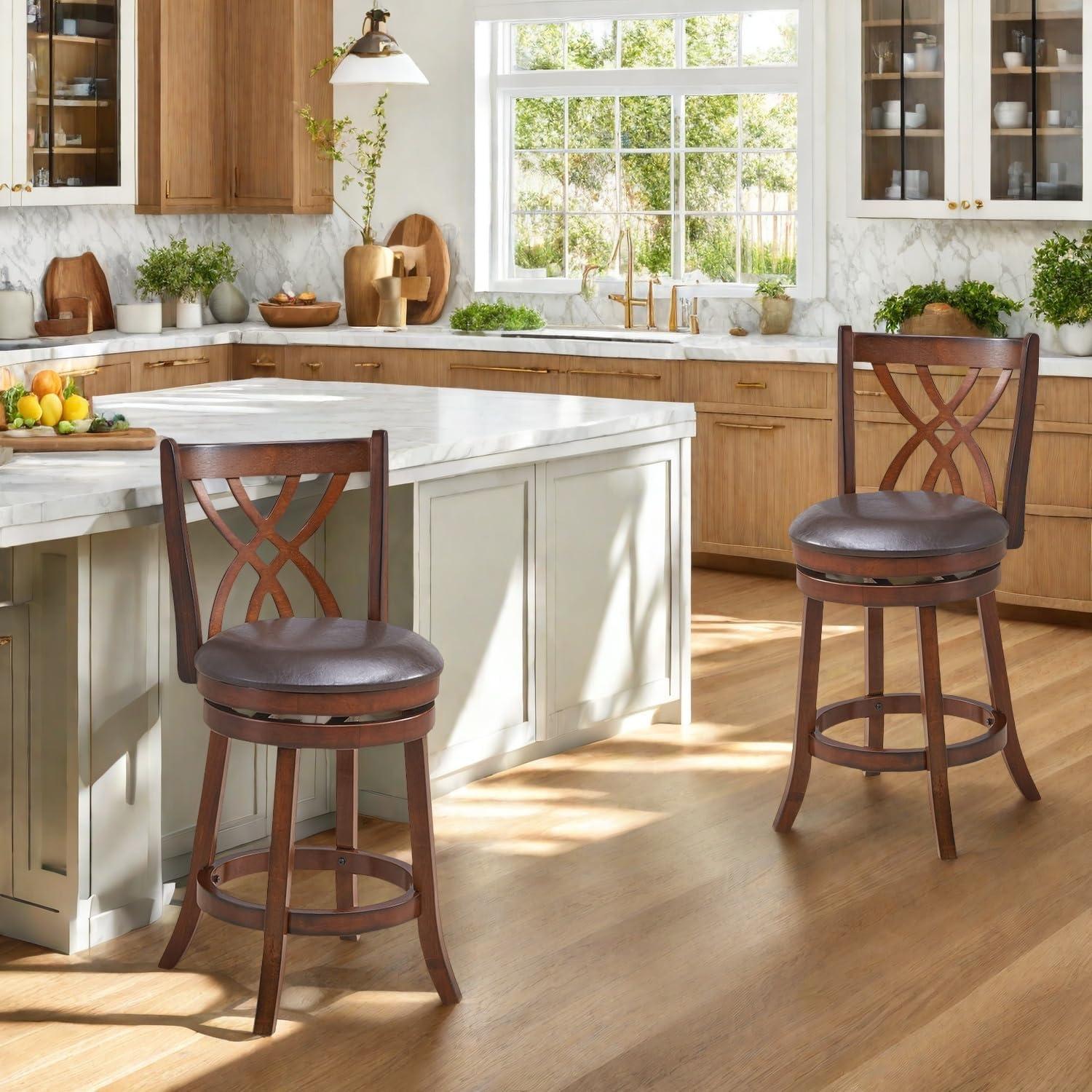 Taburetes de Bar Giratorios ERGOMASTER 66 cm Cuero PU Madera