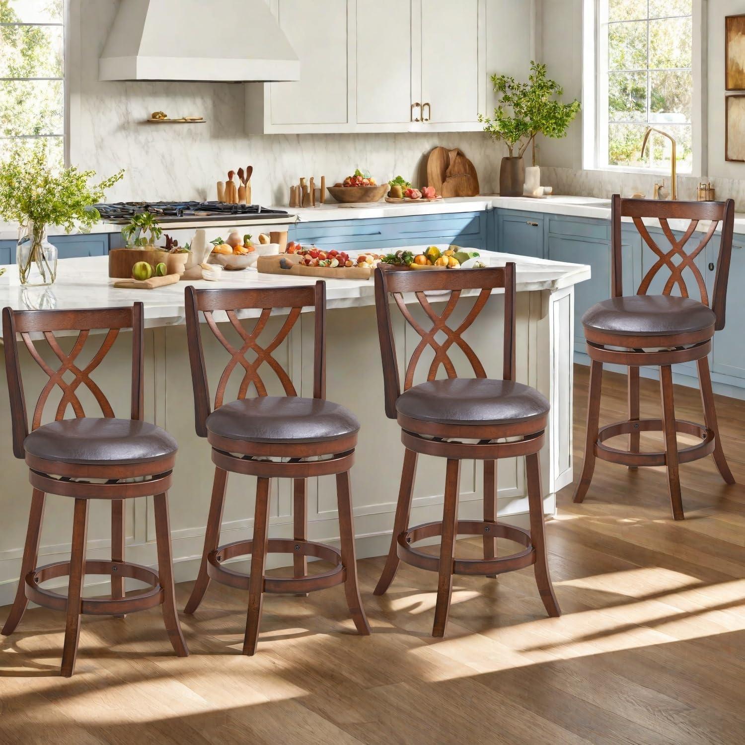 Taburetes de Bar Giratorios ERGOMASTER 66 cm Cuero PU Madera