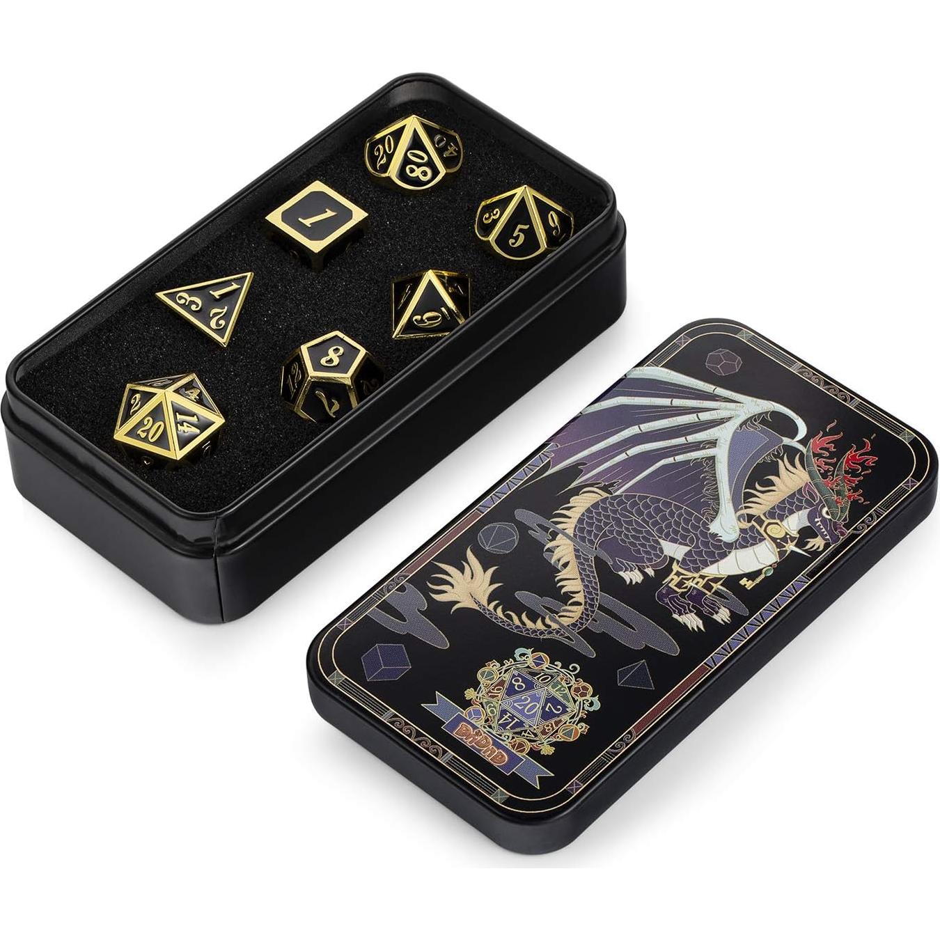 Juego de Dados Metálicos DNDND 7 Piezas con Caja Regalo